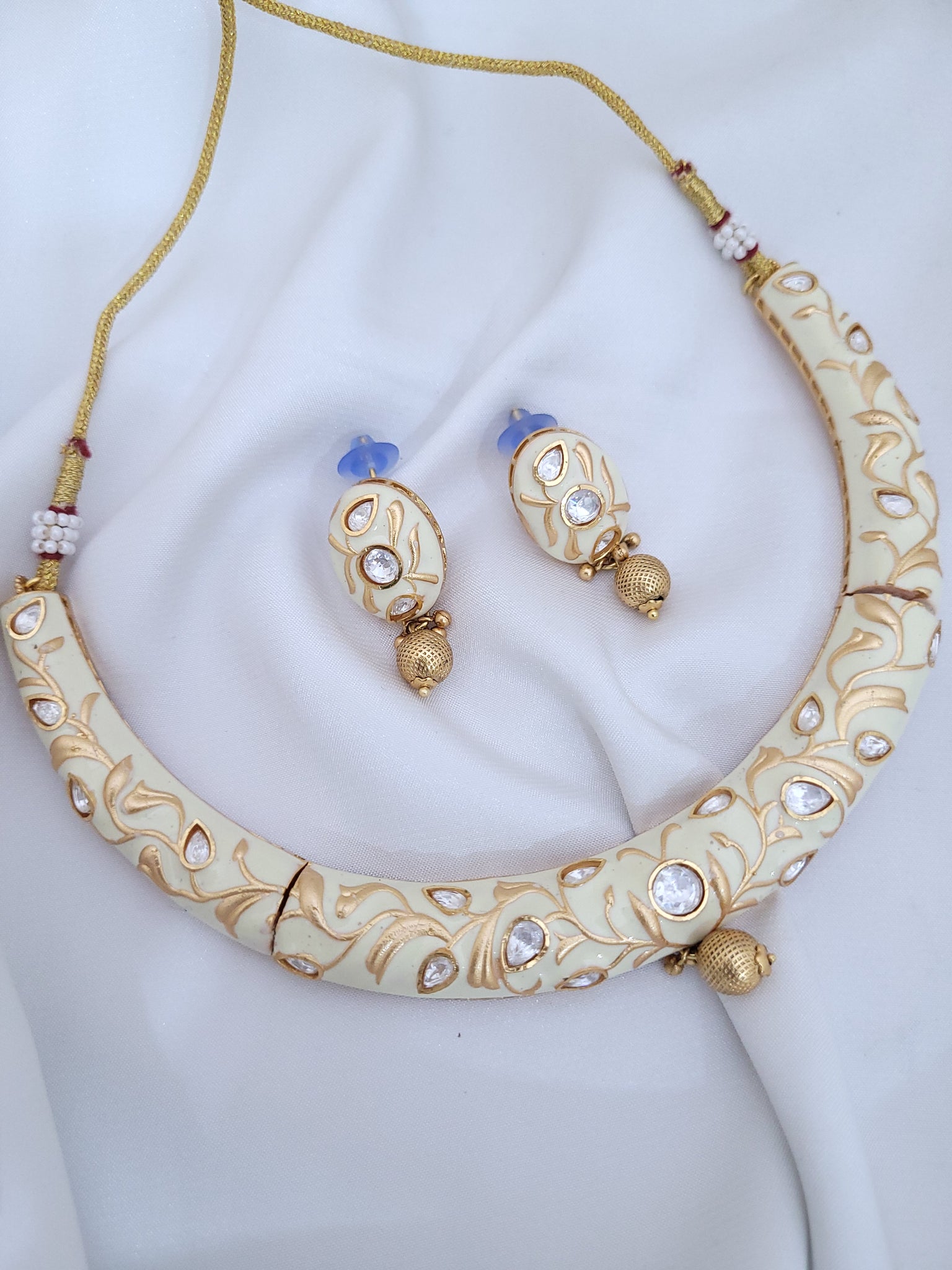 White Meena Golden Necklace