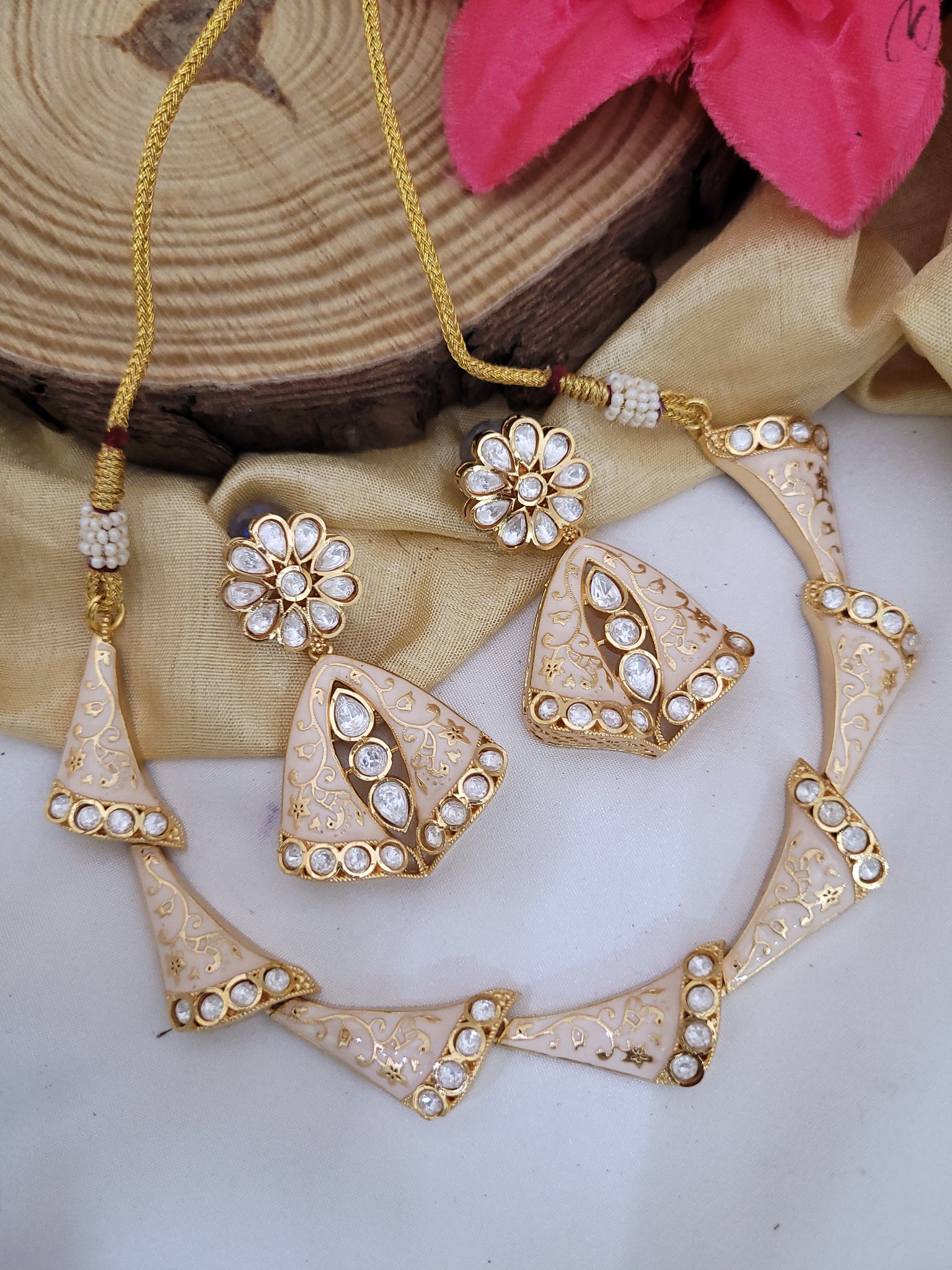 White Meena Kundan Necklace