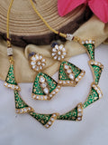 Green Meena Kundan Necklace