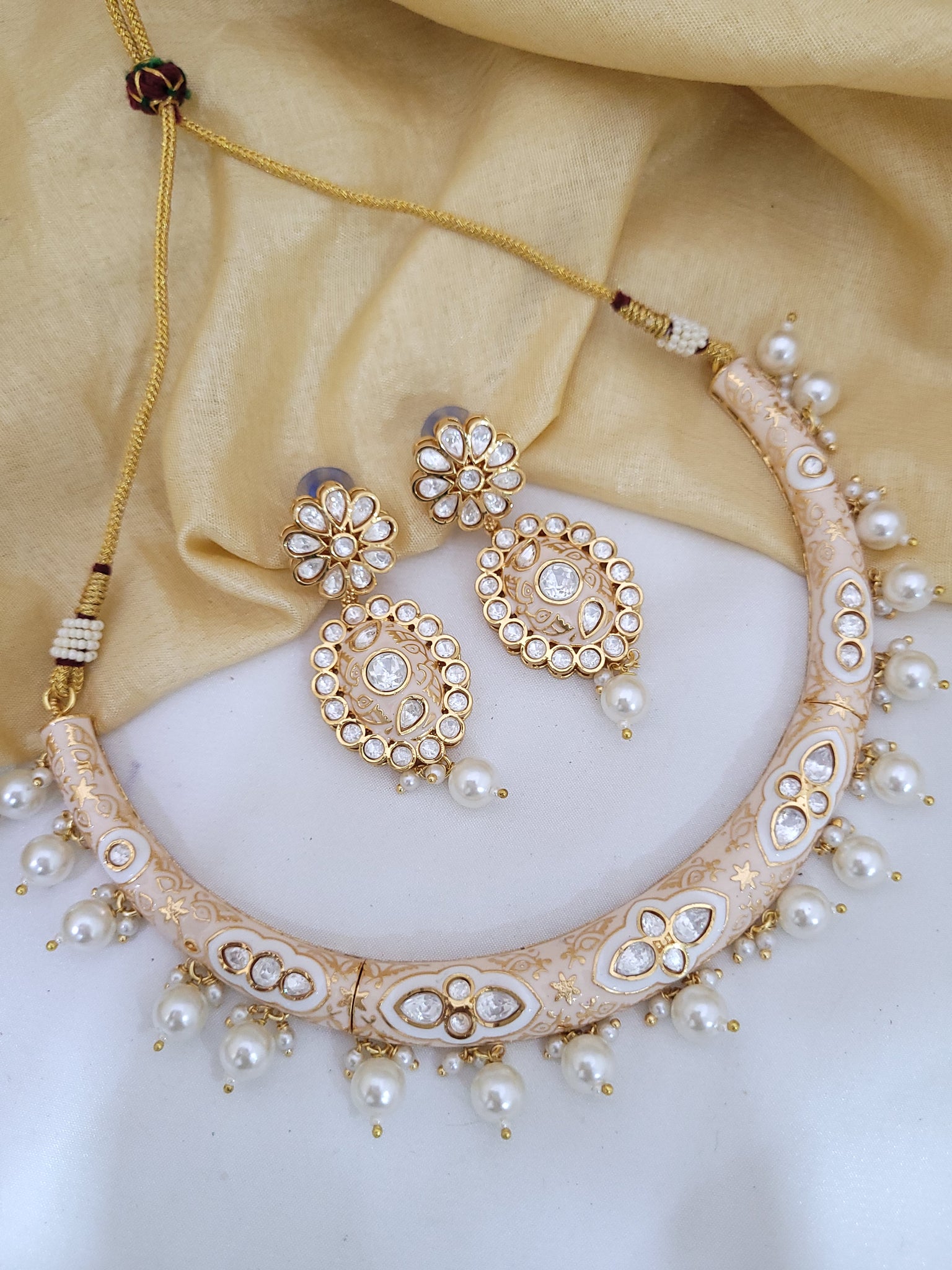 White Meena Kundan Necklace