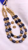 Blue Golden Double Line Moti Mala