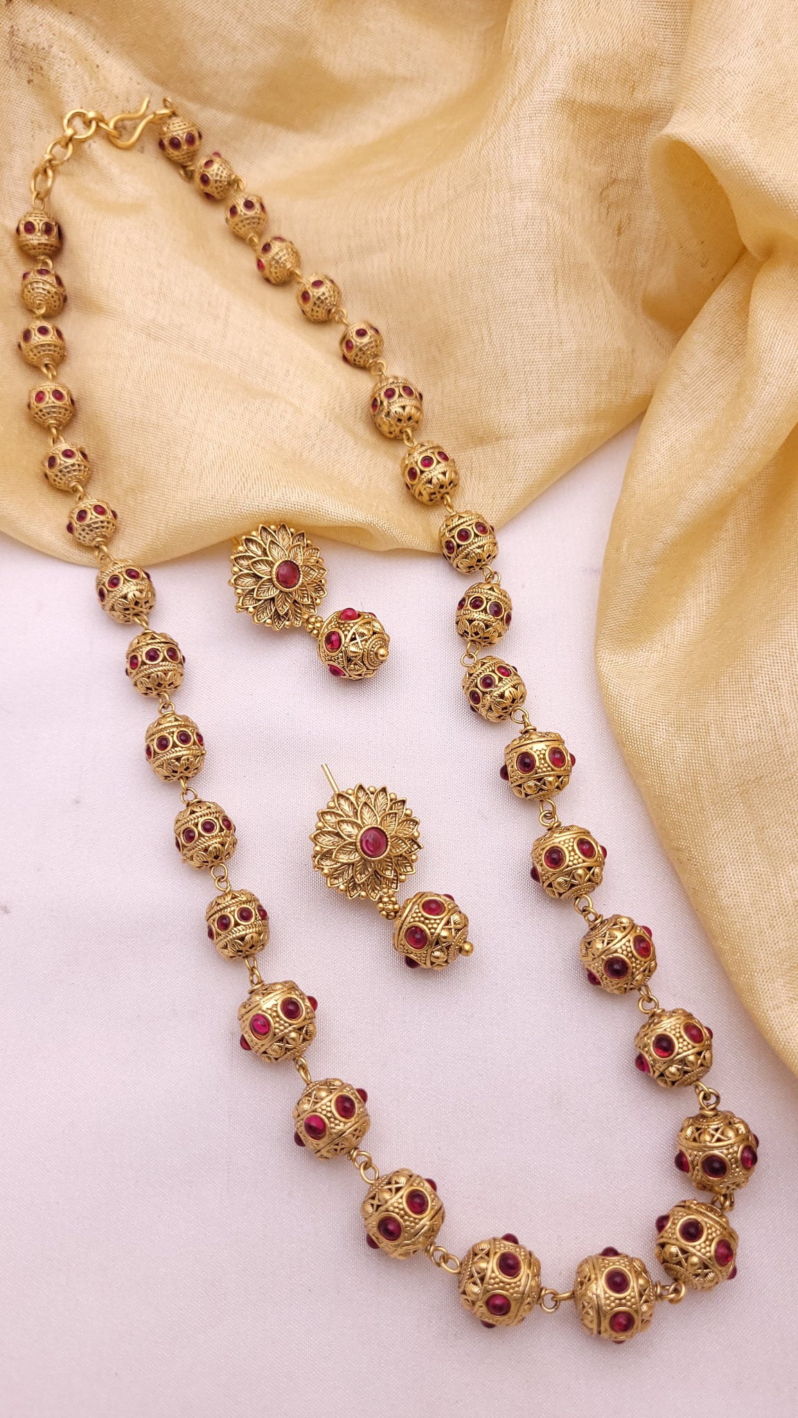 Ruby Stone Golden Moti Mala