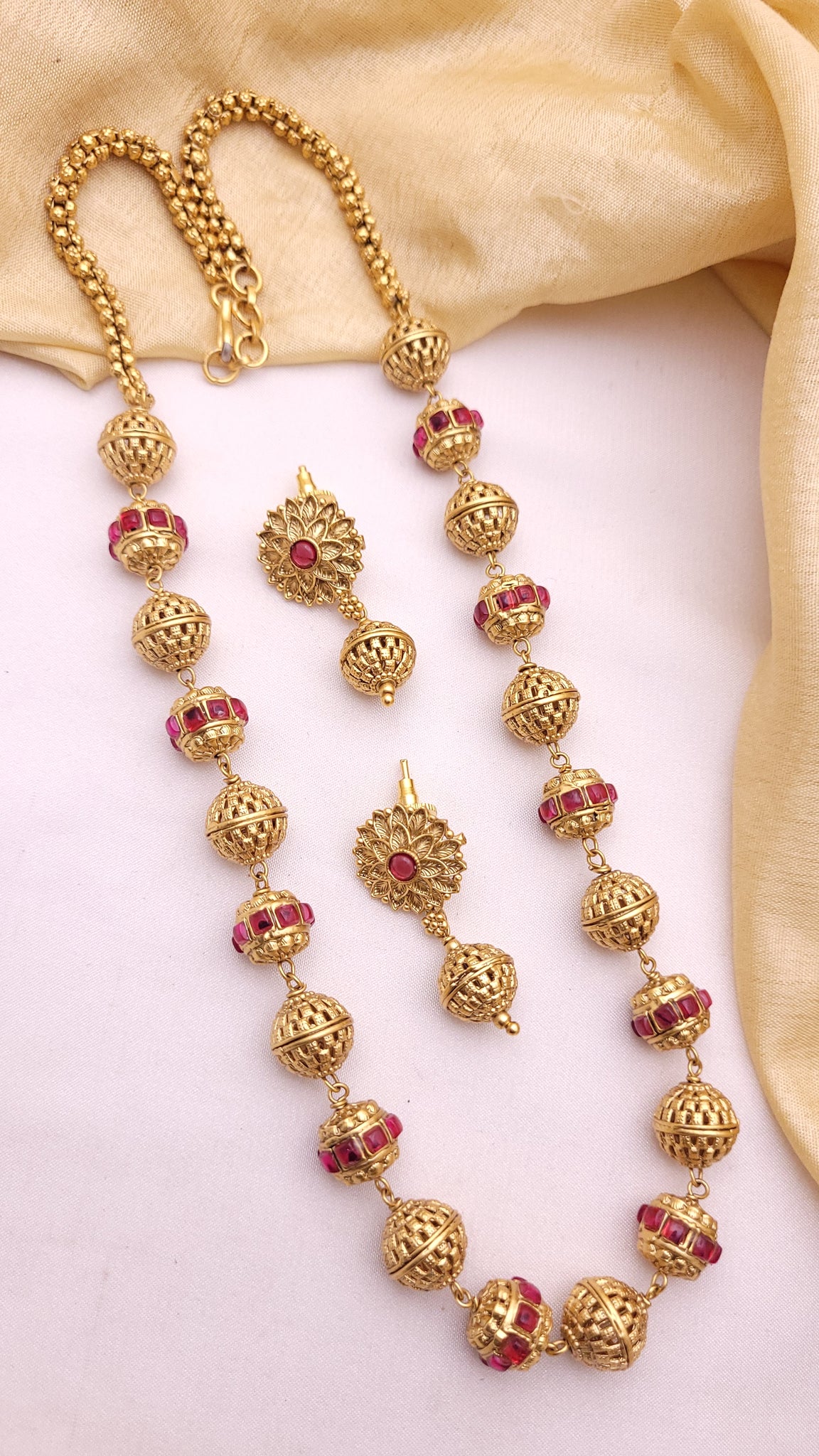 Ruby Stone Golden Moti Mala