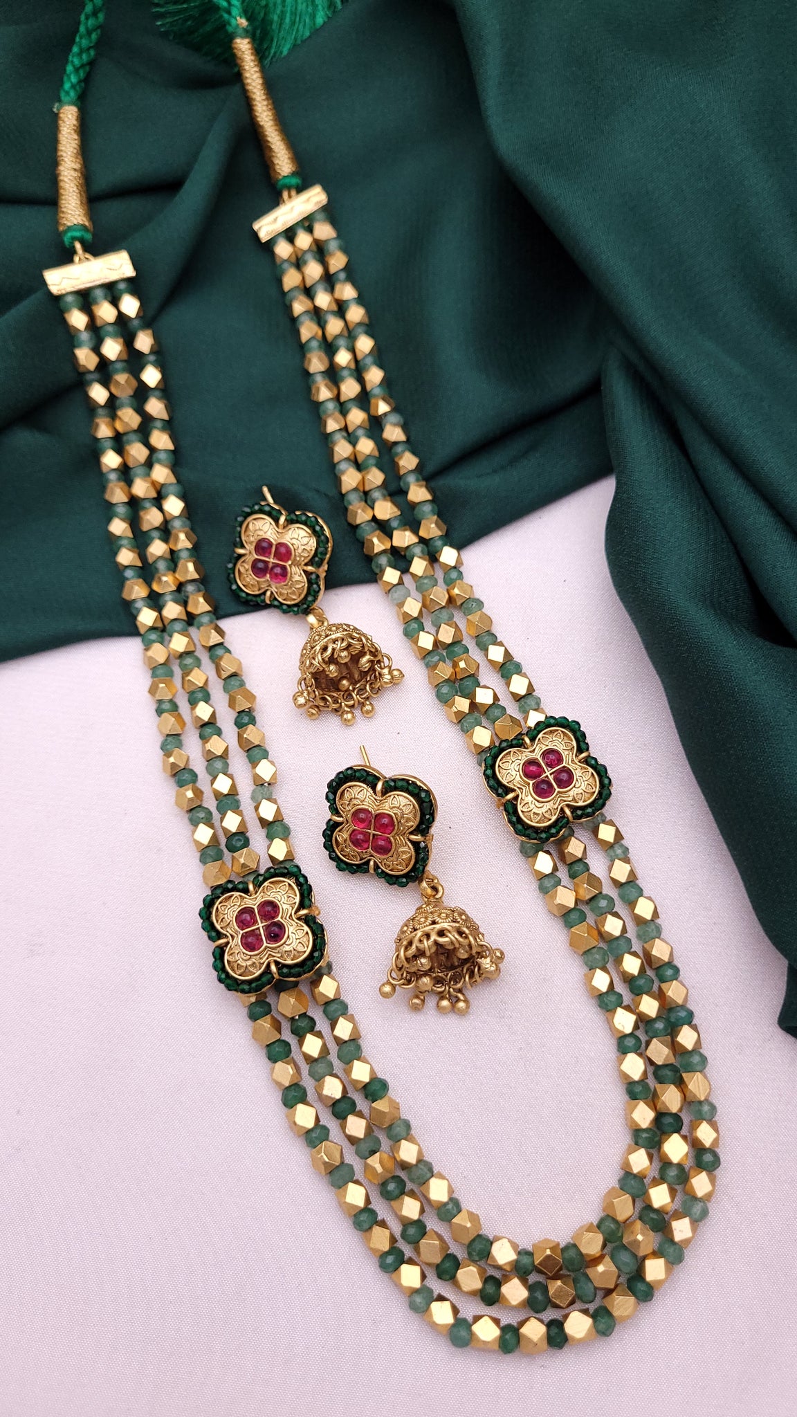 Green Golden Moti Long Mala