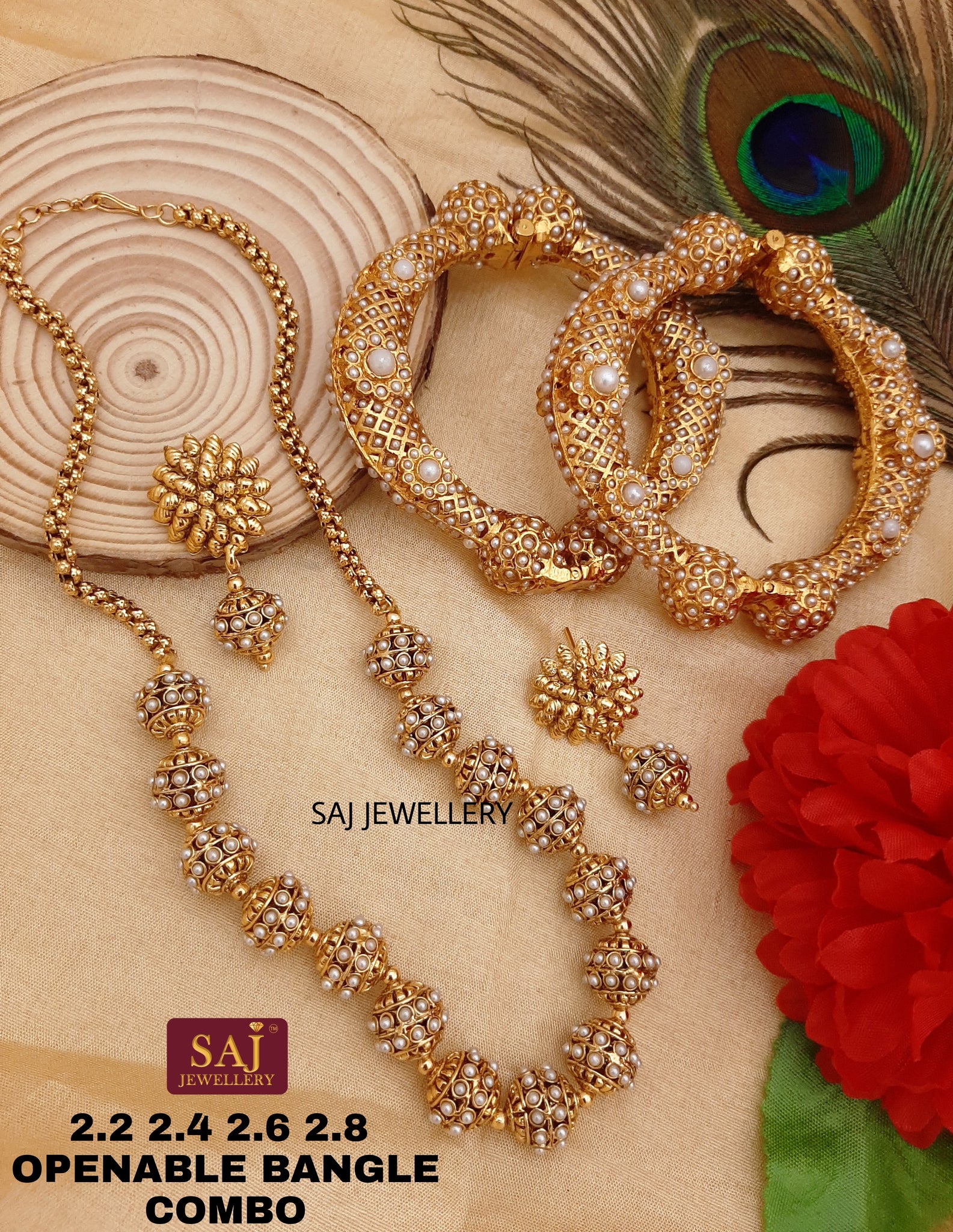 Moti Mala set with matching bangle in pair