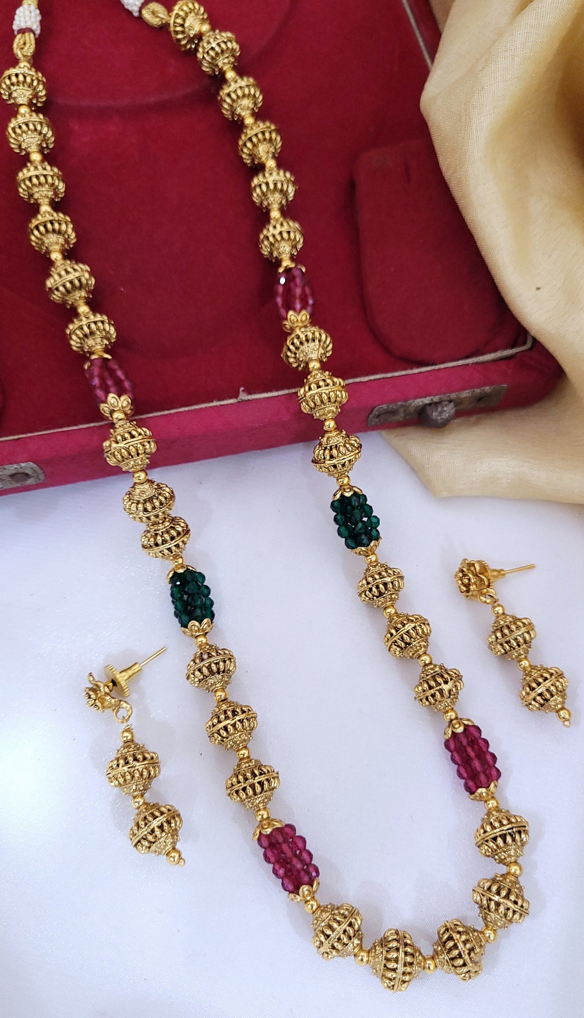 Ruby Green Gold Moti Mala