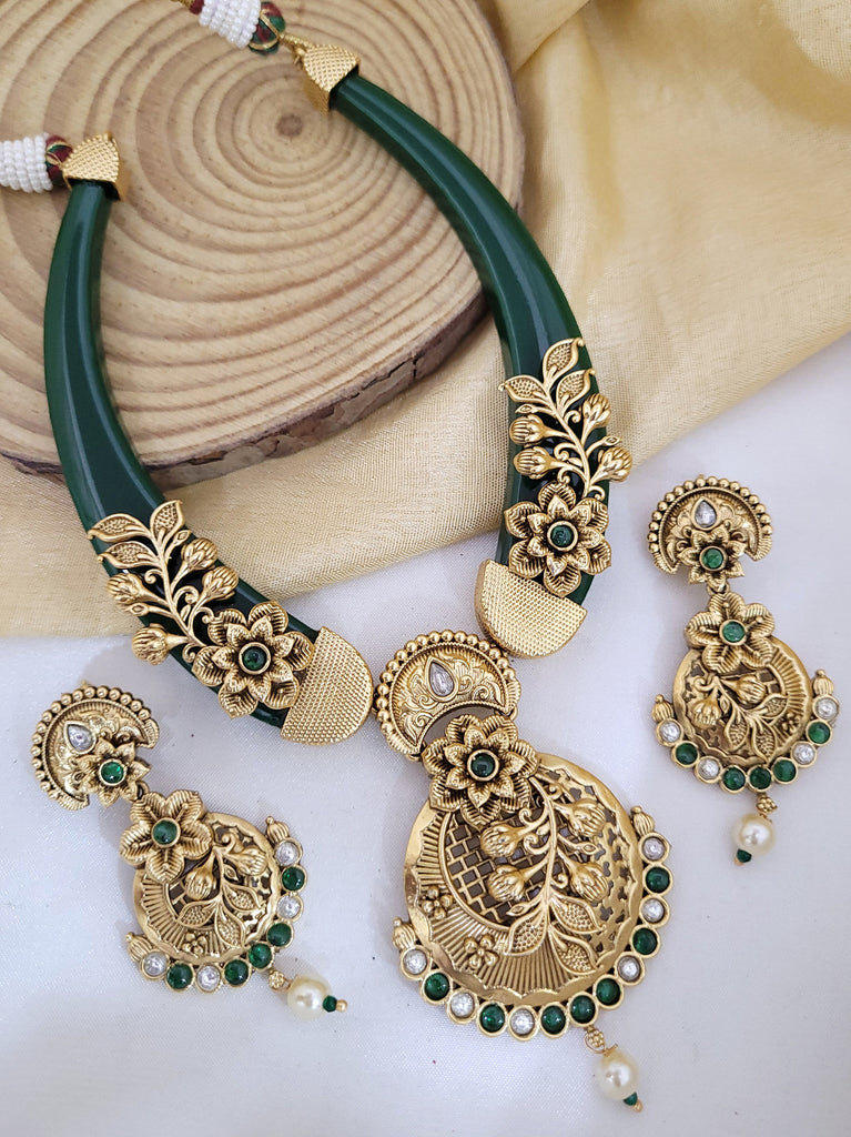 Rajwadi Green Necklace – Saj Jewellery1