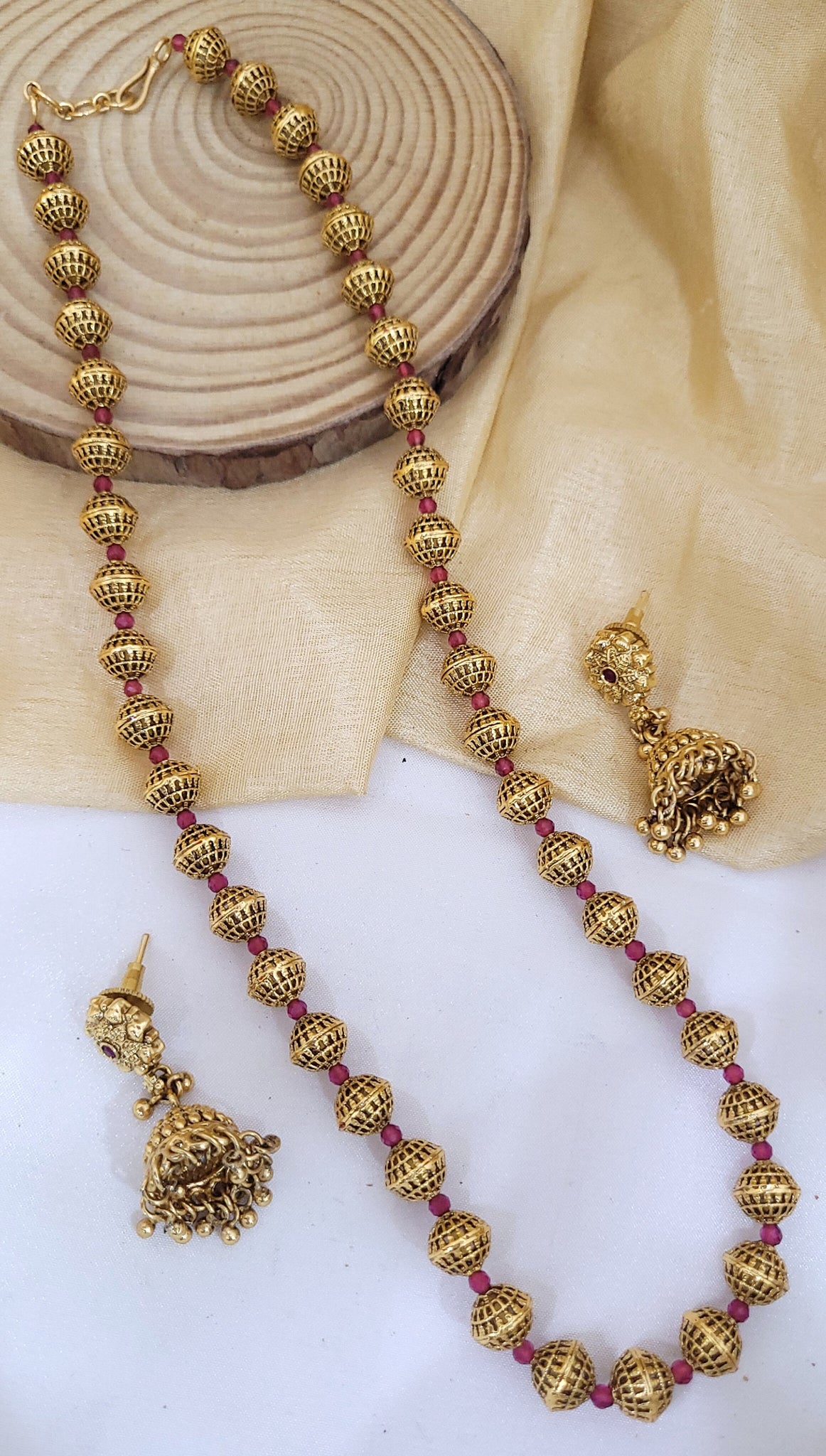 Ruby Golden Netted Design Mala