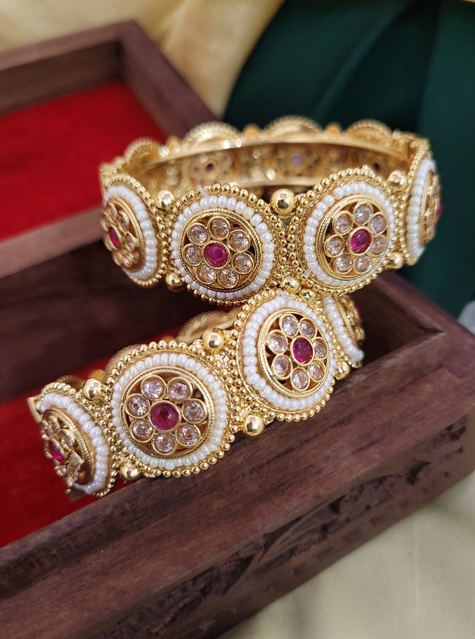 Traditional Golden Bangle in Ruby stone pair