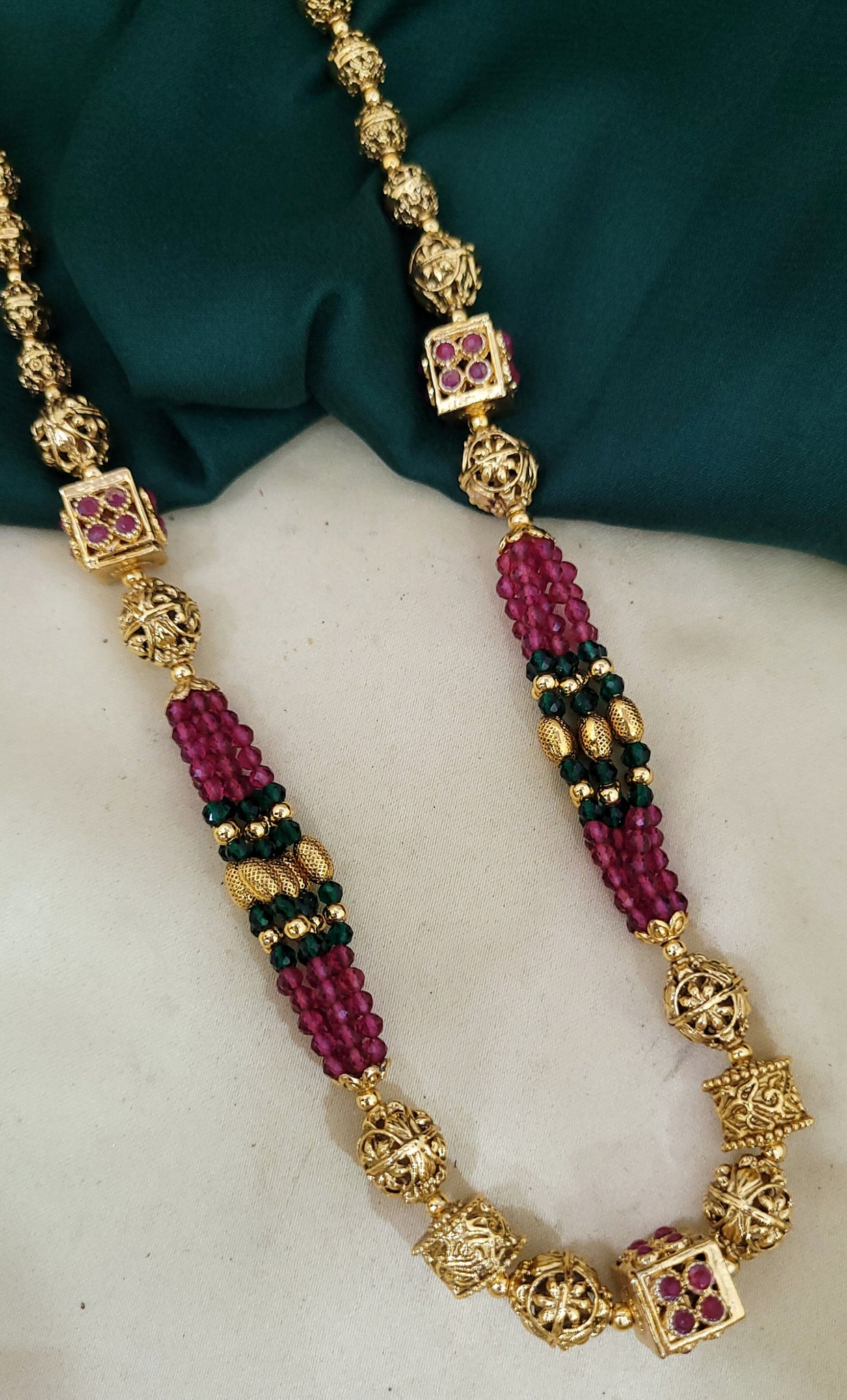 Ruby Green Golden Mala