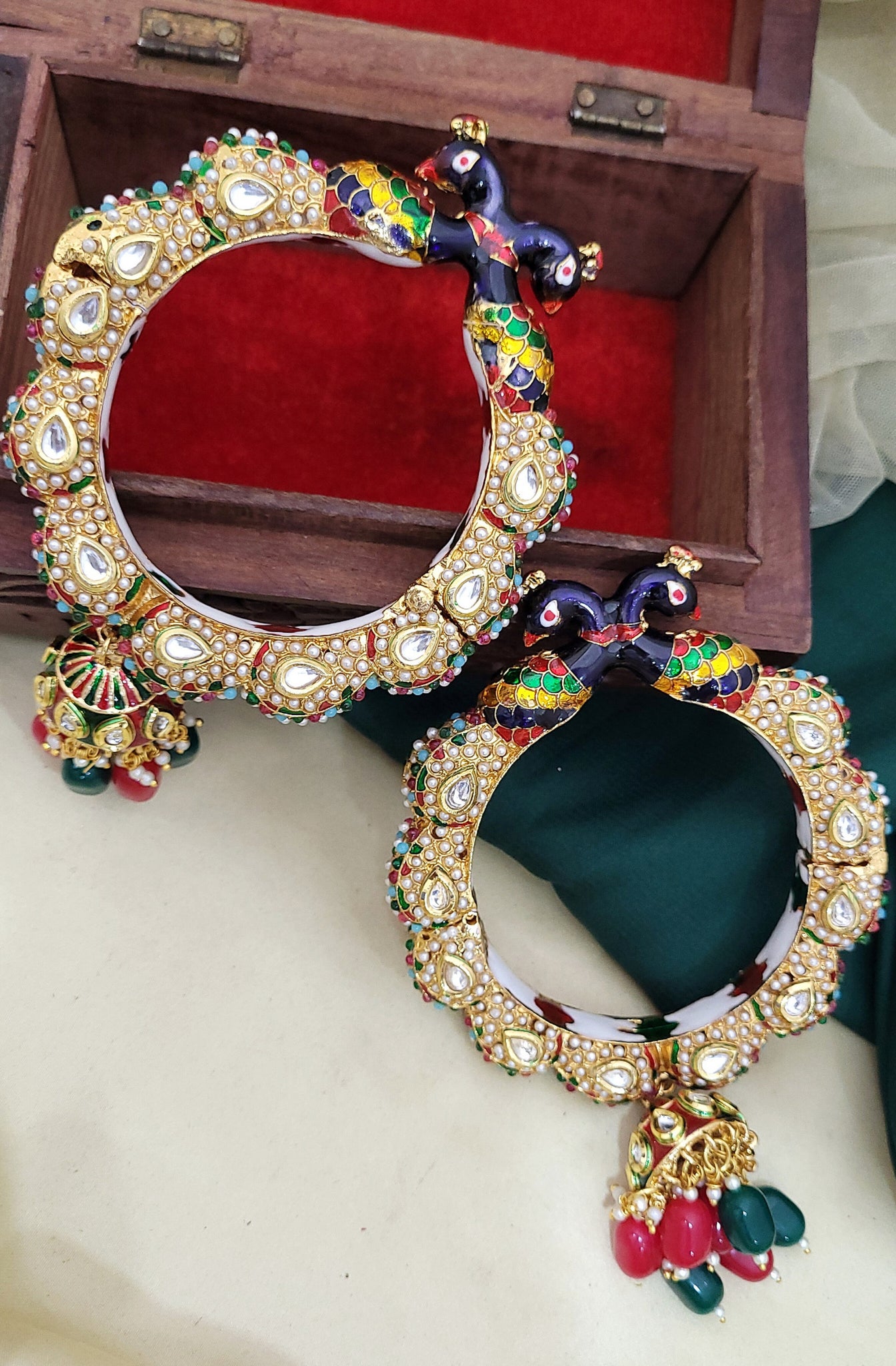 Multi Kundan Peacock Bangle