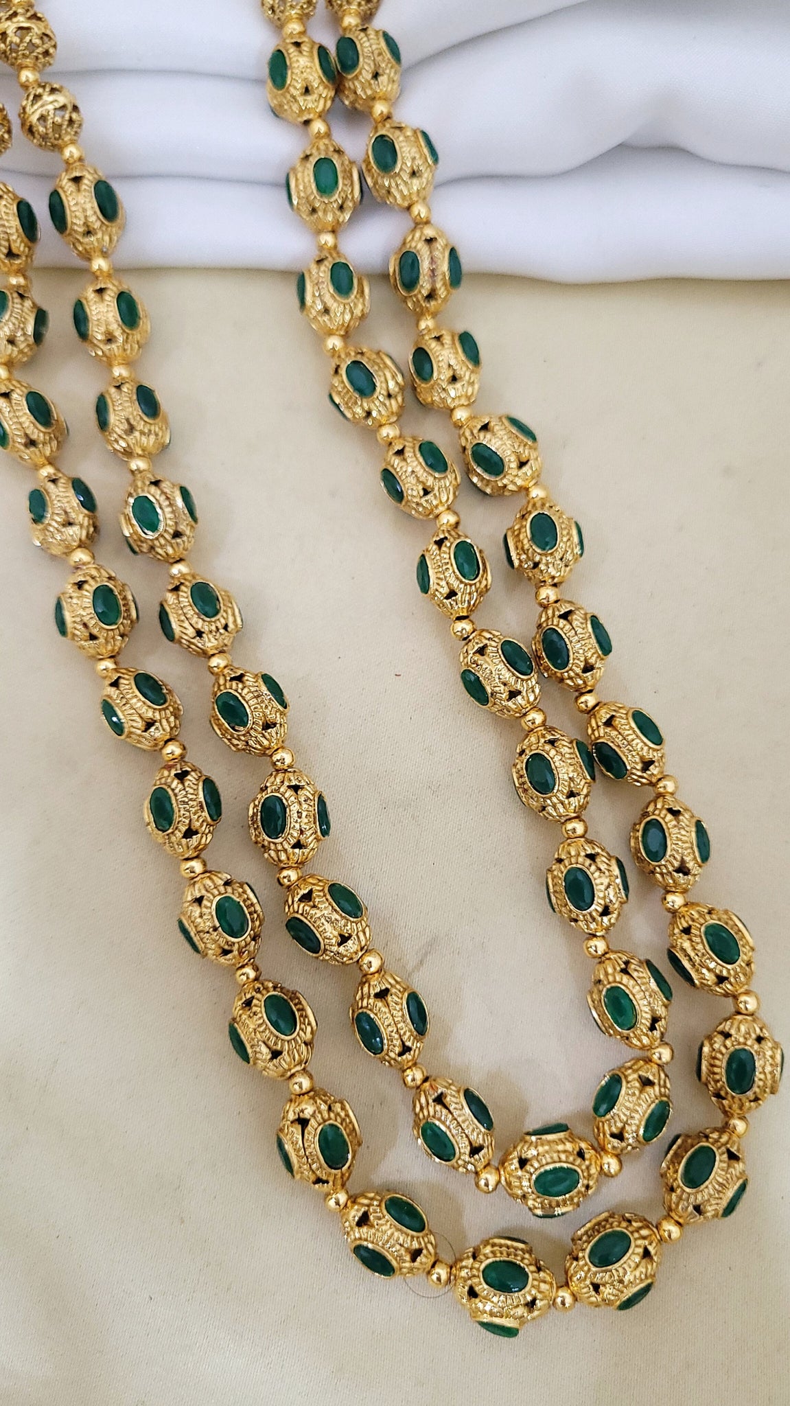 Golden Green Double Line Mala