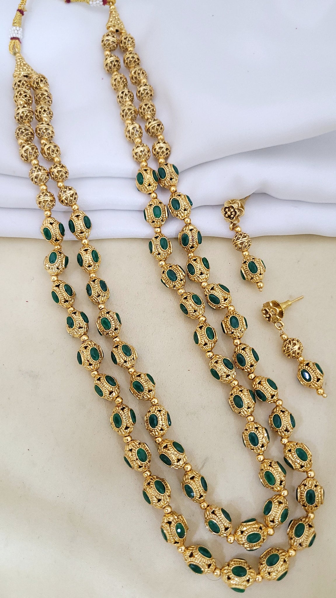 Golden Green Double Line Mala