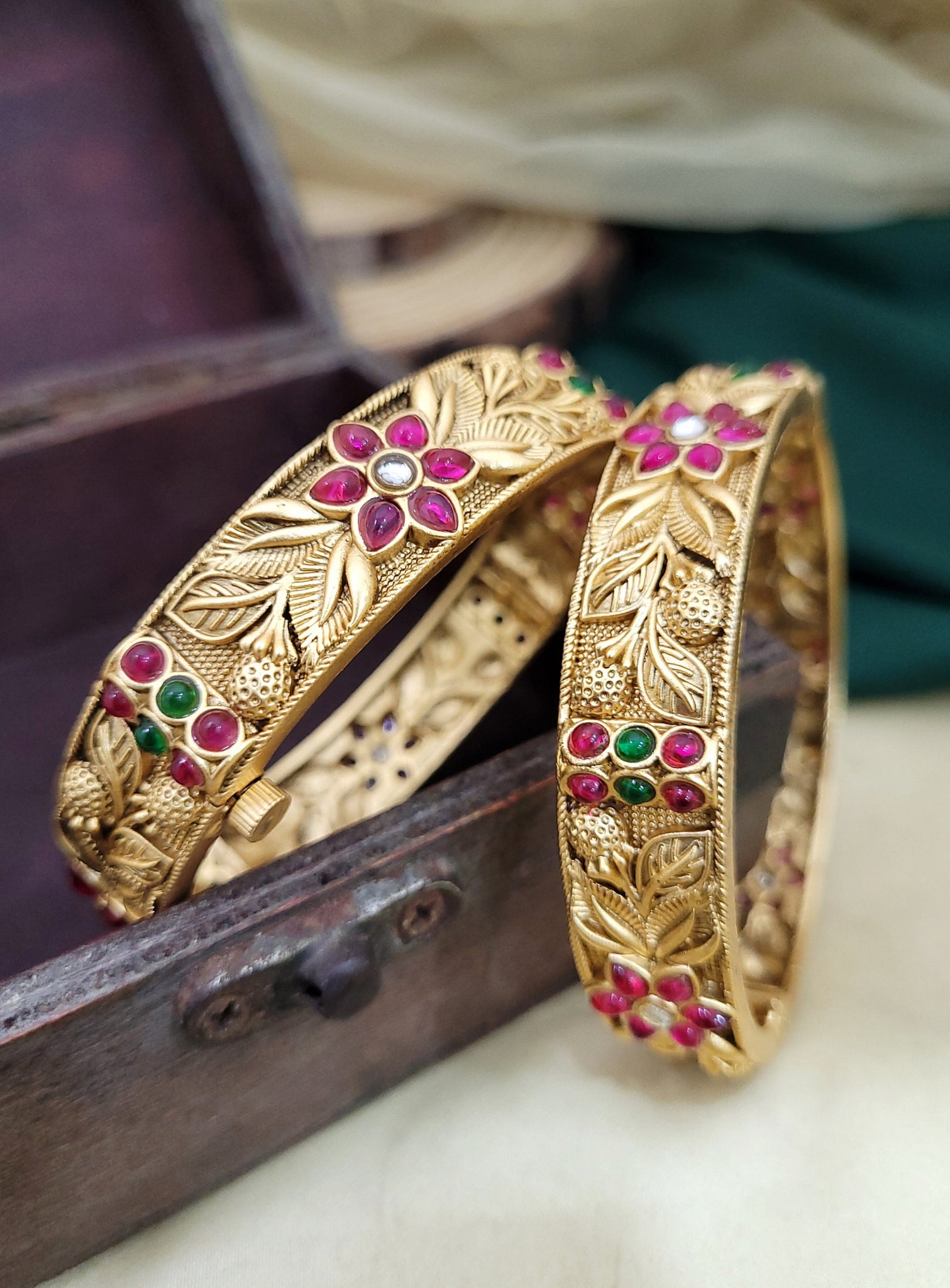 Ruby Green Golden Bangle