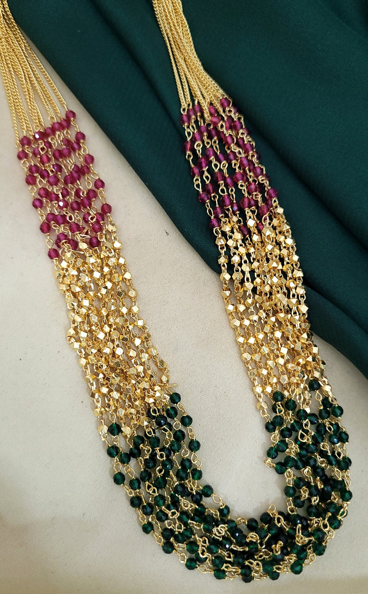 Ruby Green Golden Mala Beads 20INCHE