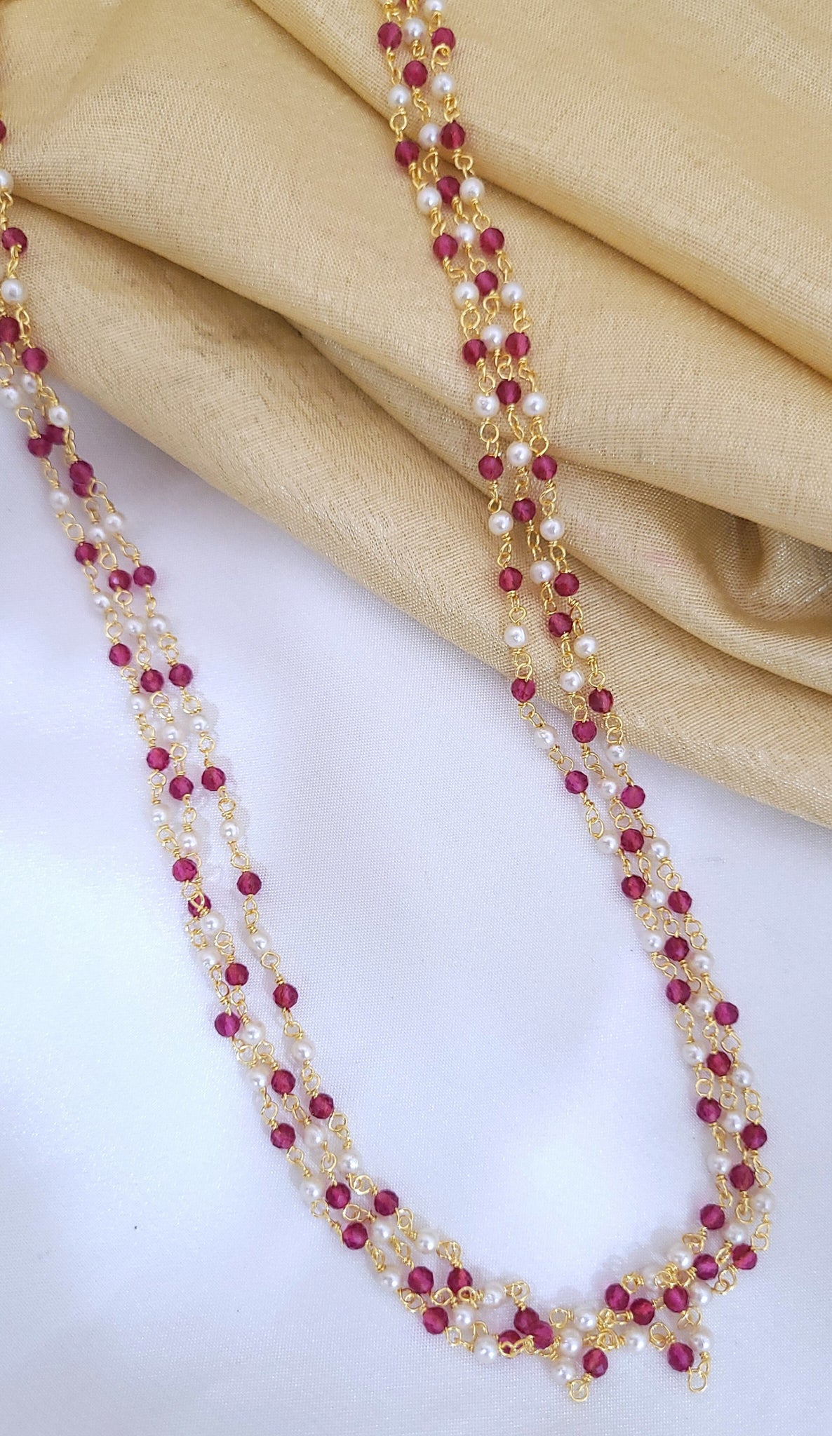 Ruby White Moti Mala Beads 22INCHE