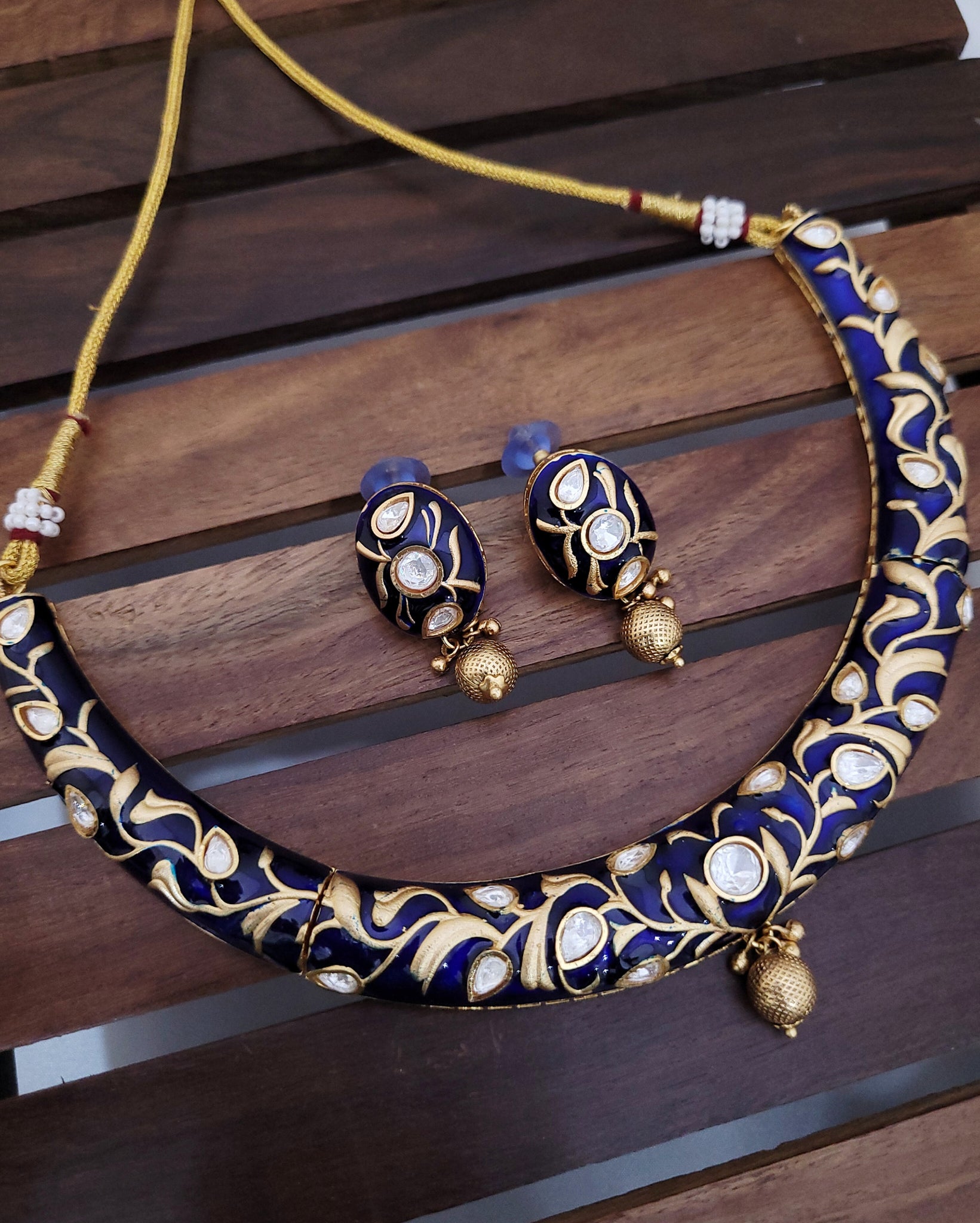 Blue Meena Golden Necklace