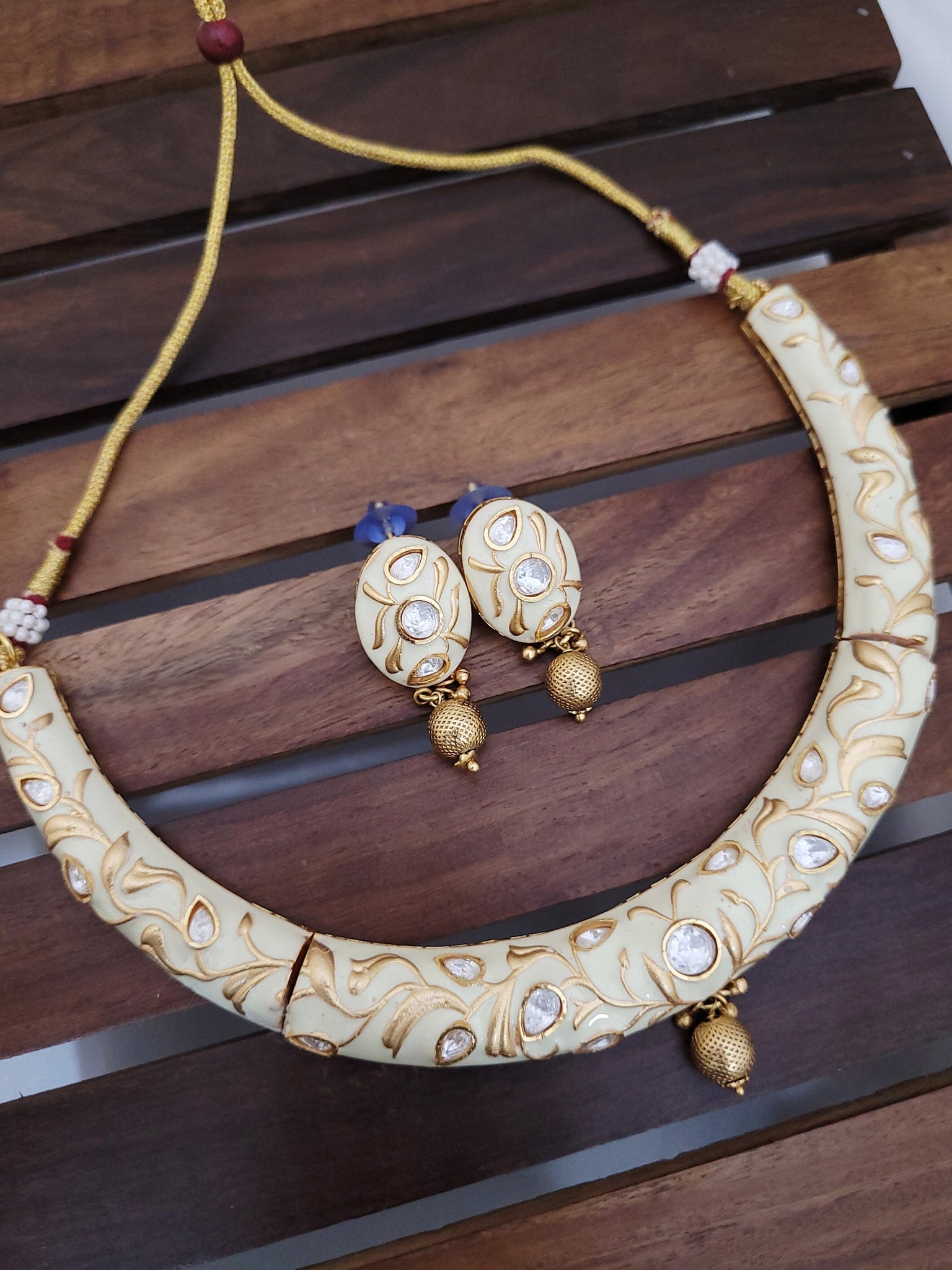 White Meena Golden Necklace