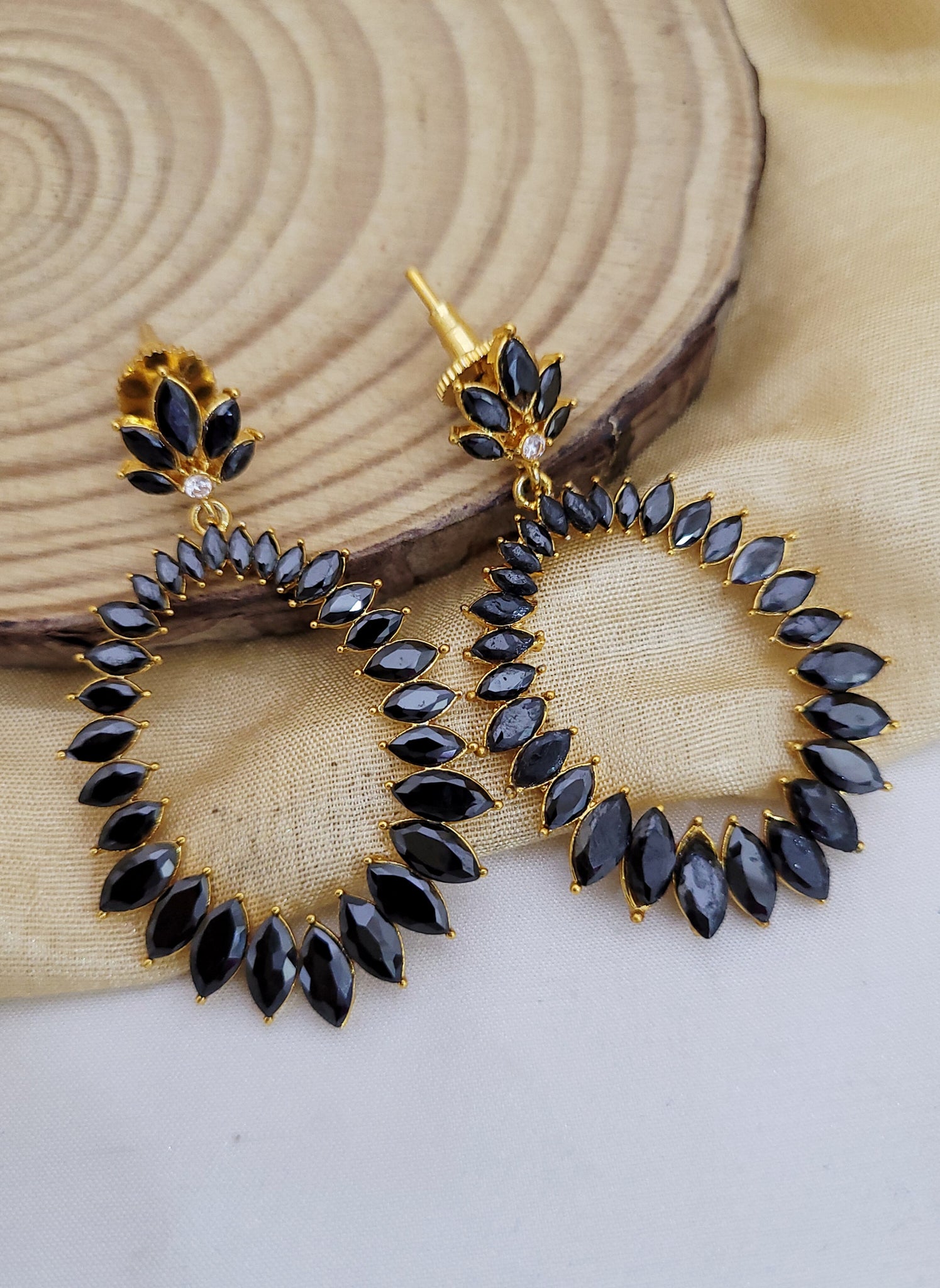 Black Stone Golden Earings