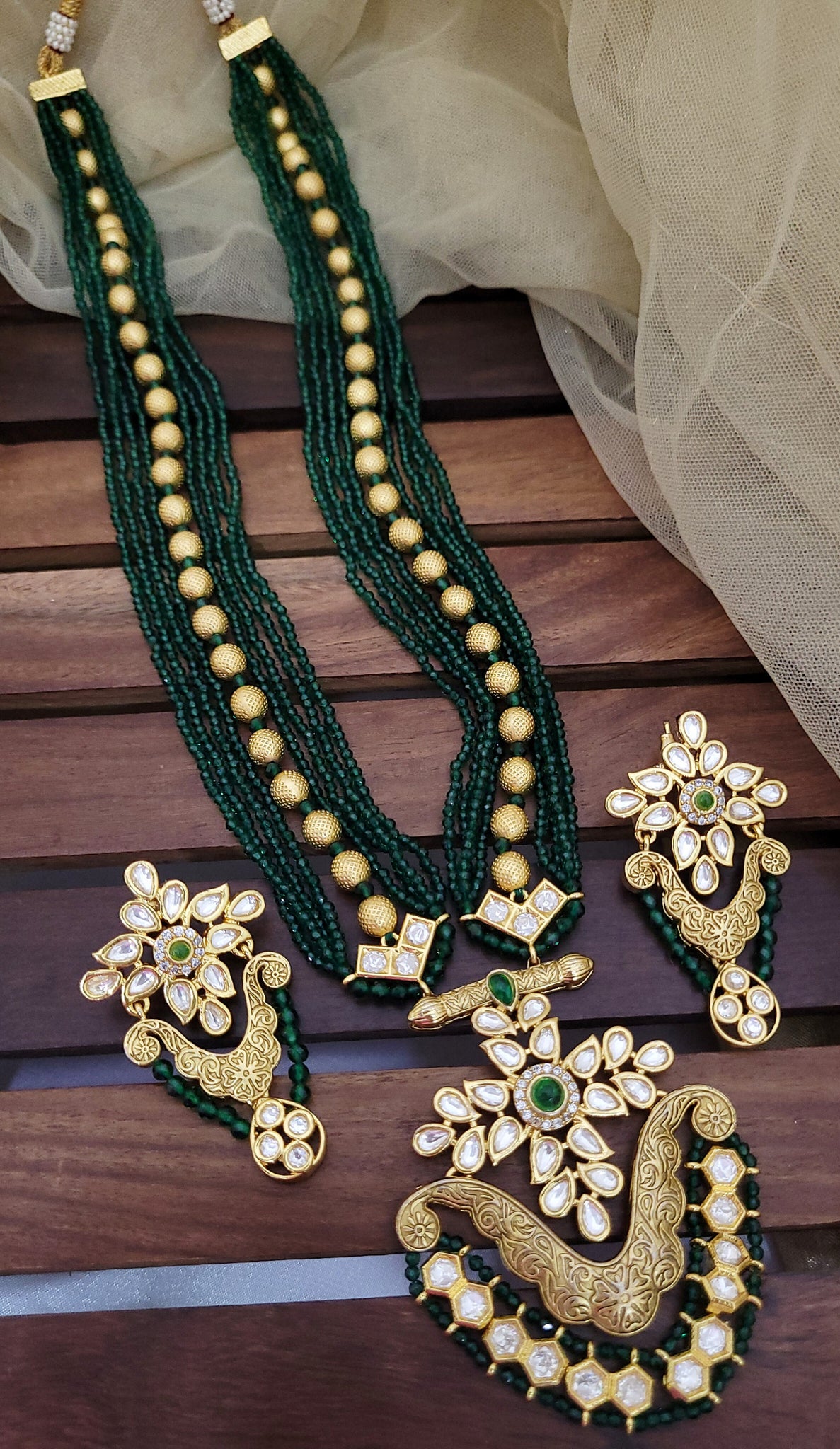 Green Kundan Long Set