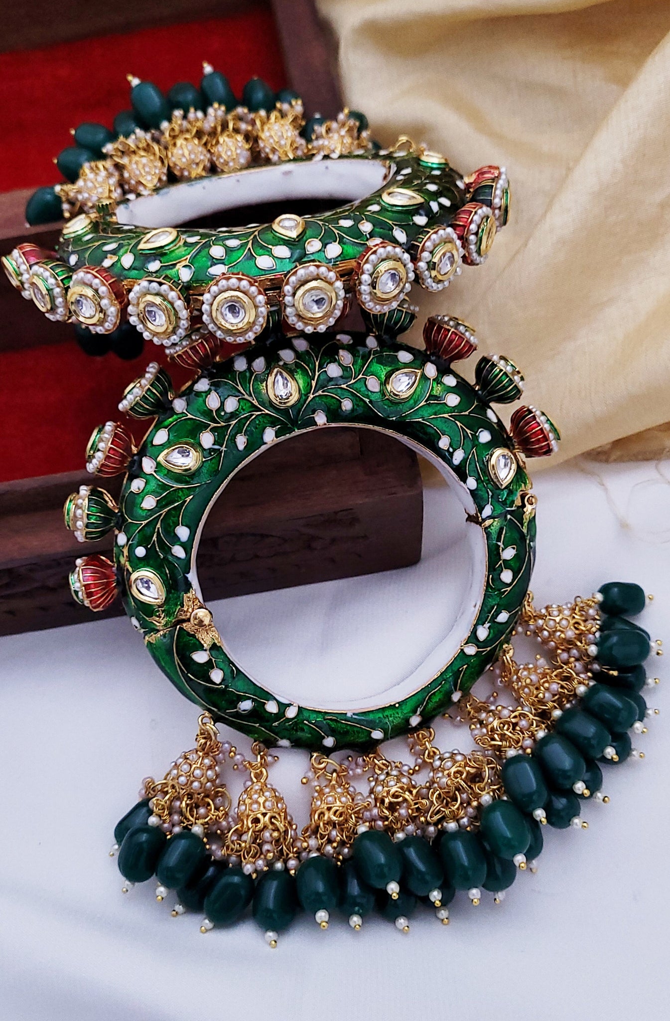 Green Meena Kundan Bangle