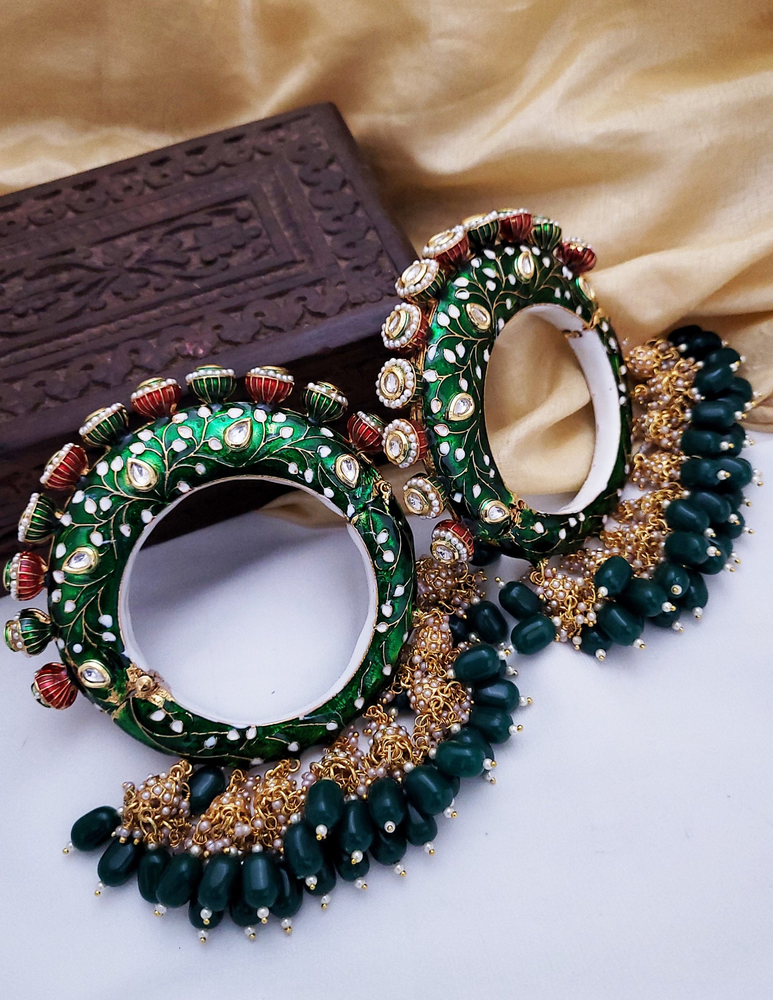 Green Meena Kundan Bangle