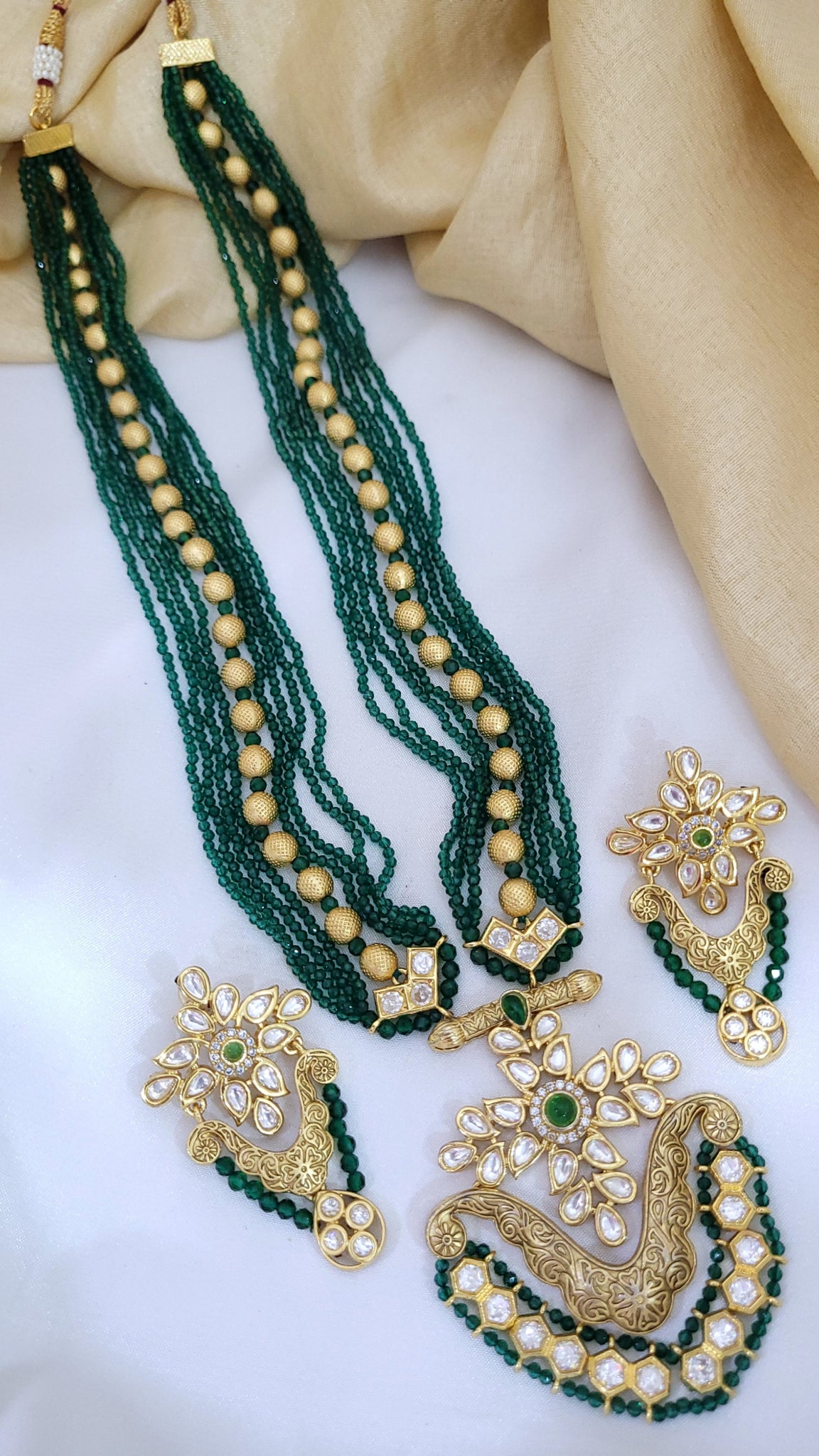 Green Kundan Long Set