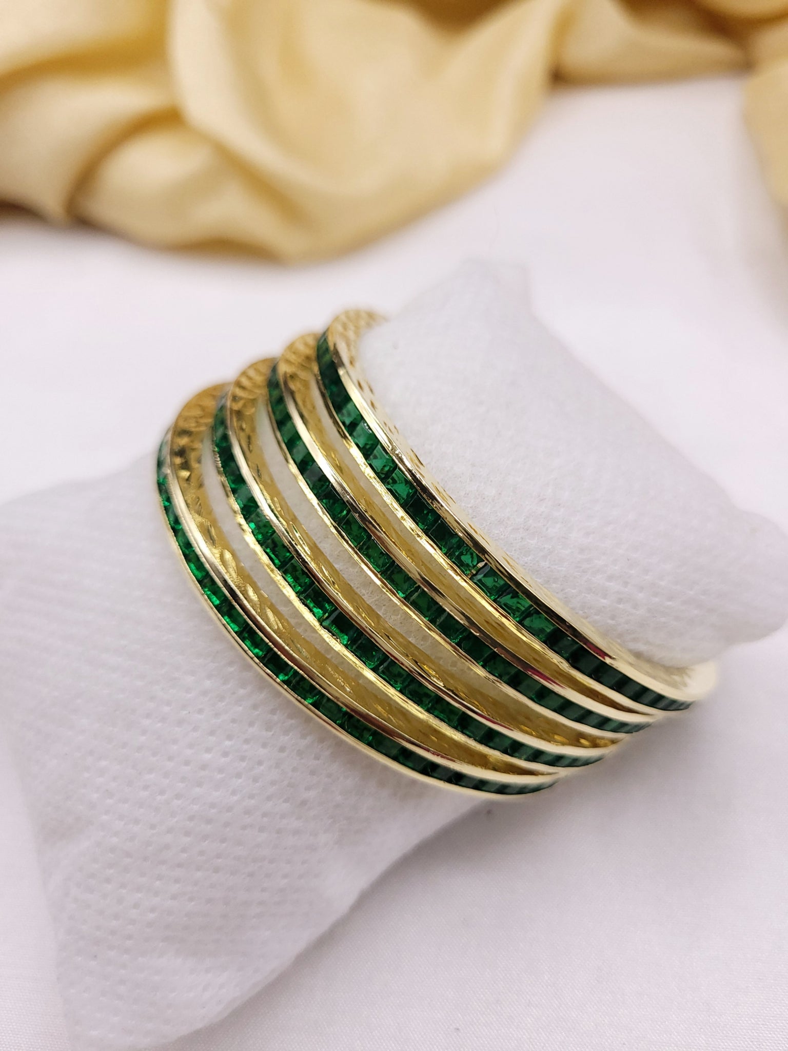 Golden Green Stone Bangle 4 pc set.