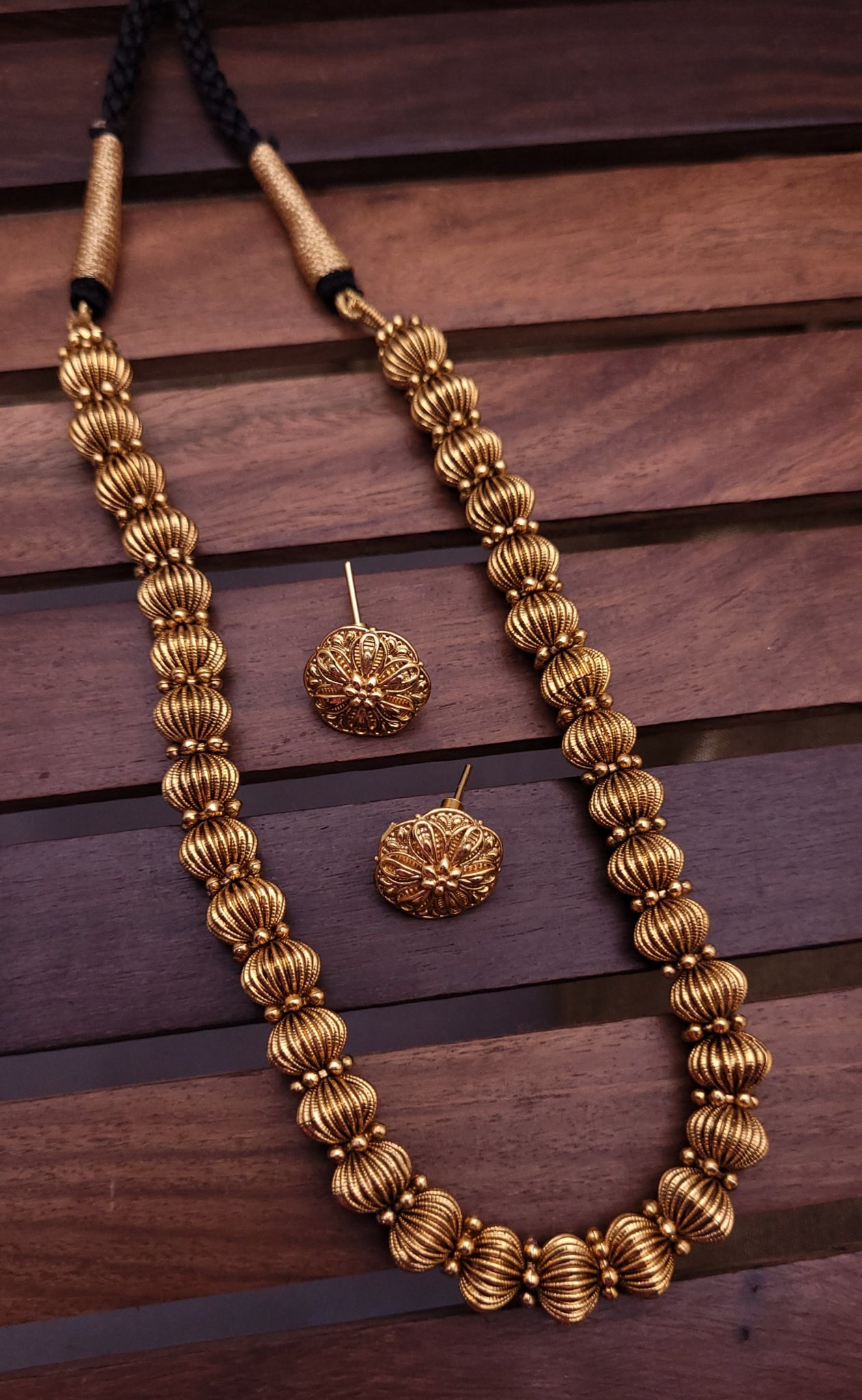Golden Moti Mala with earrings