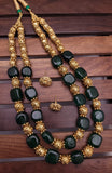 Green Golden Double Line Moti Mala