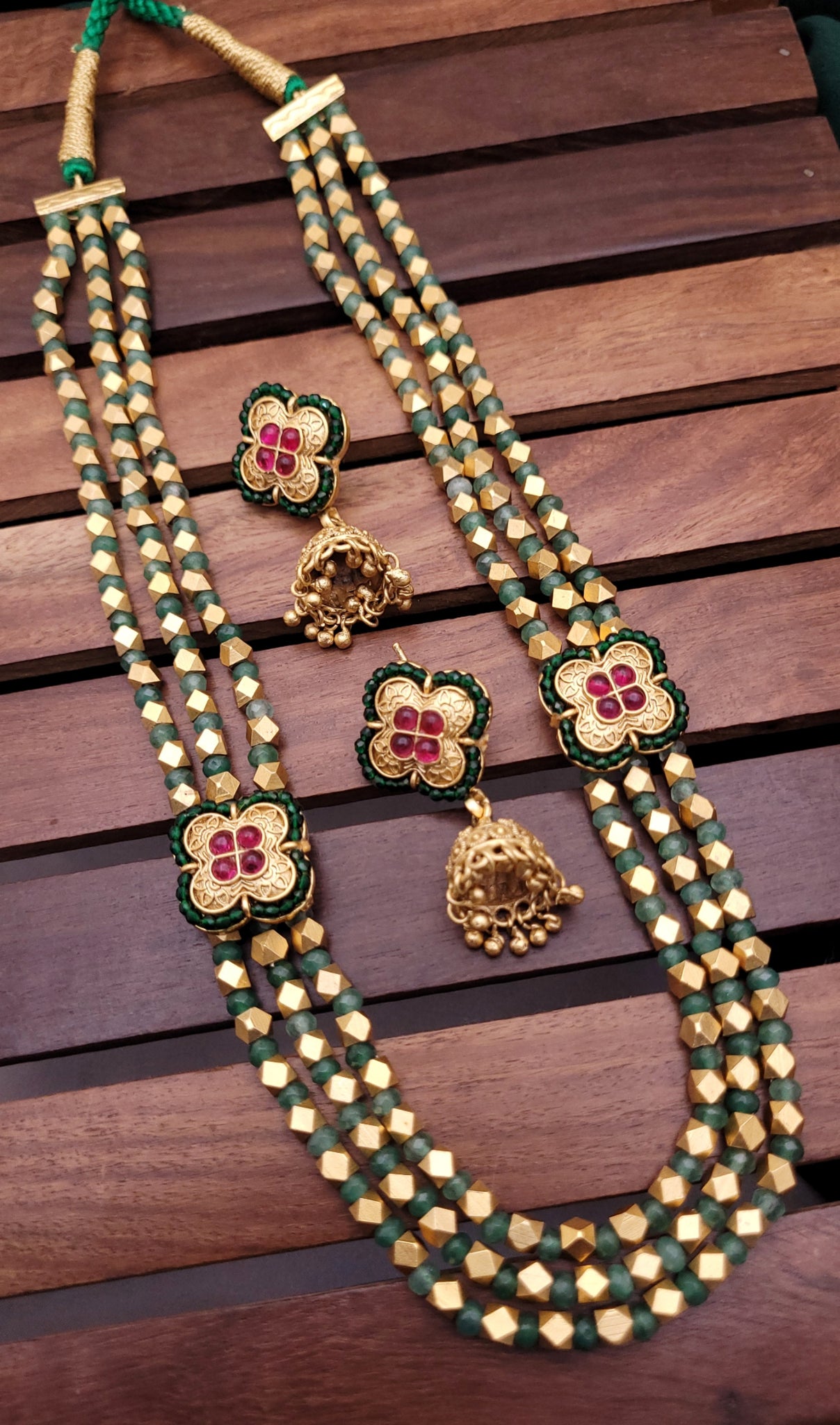 Green Golden Moti Long Mala