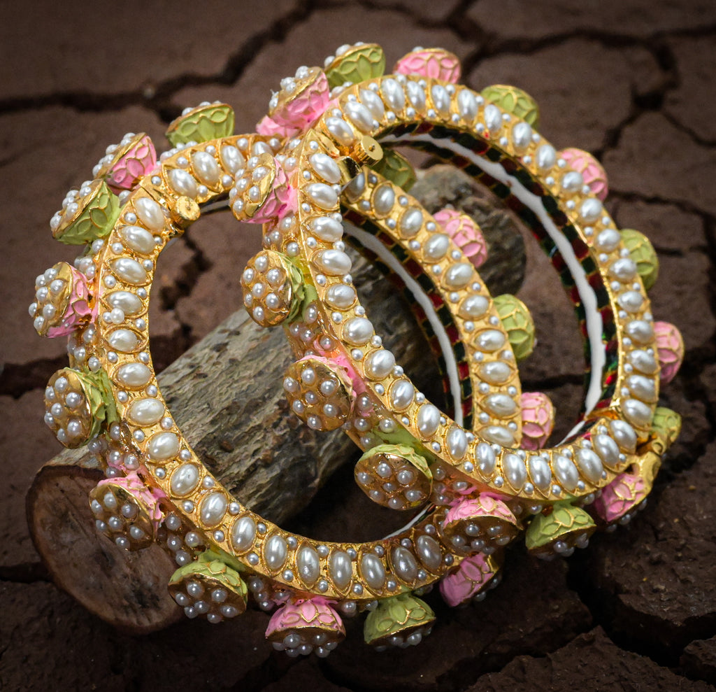 White Moti Meenakari Bangle