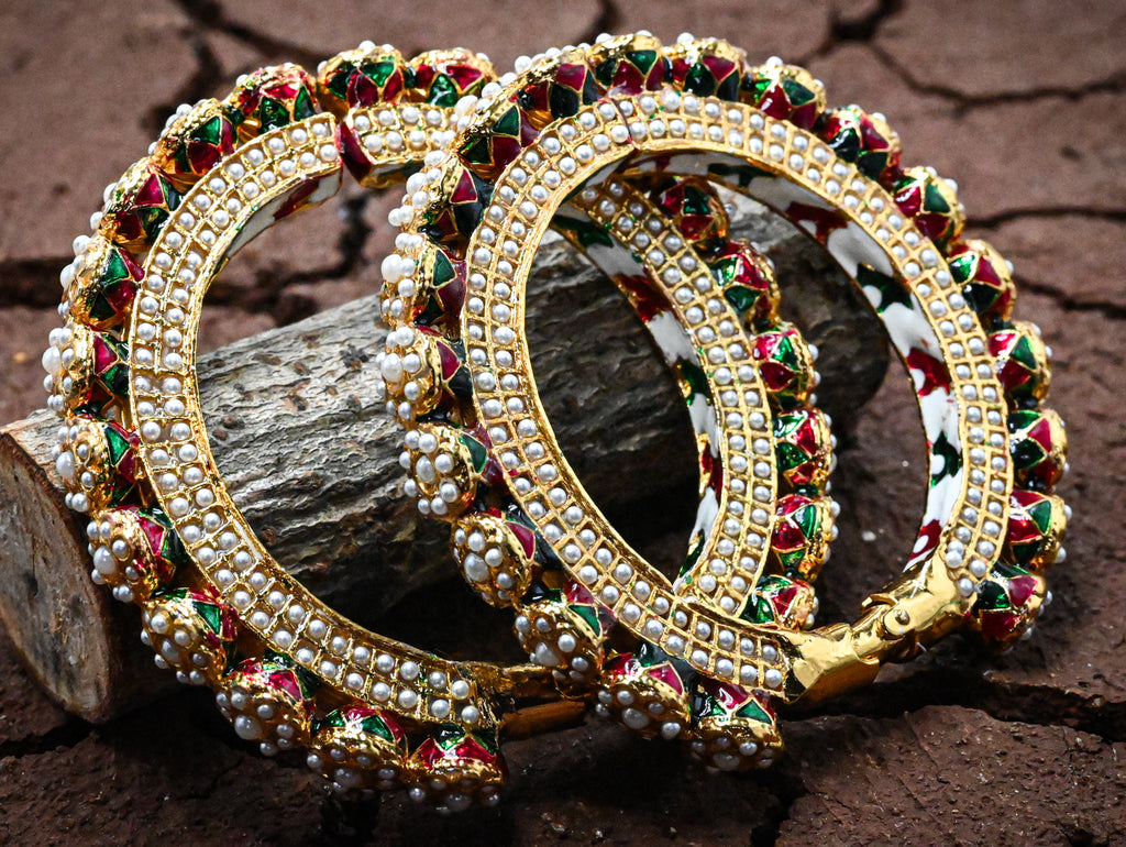 White Moti Meenakari Bangle