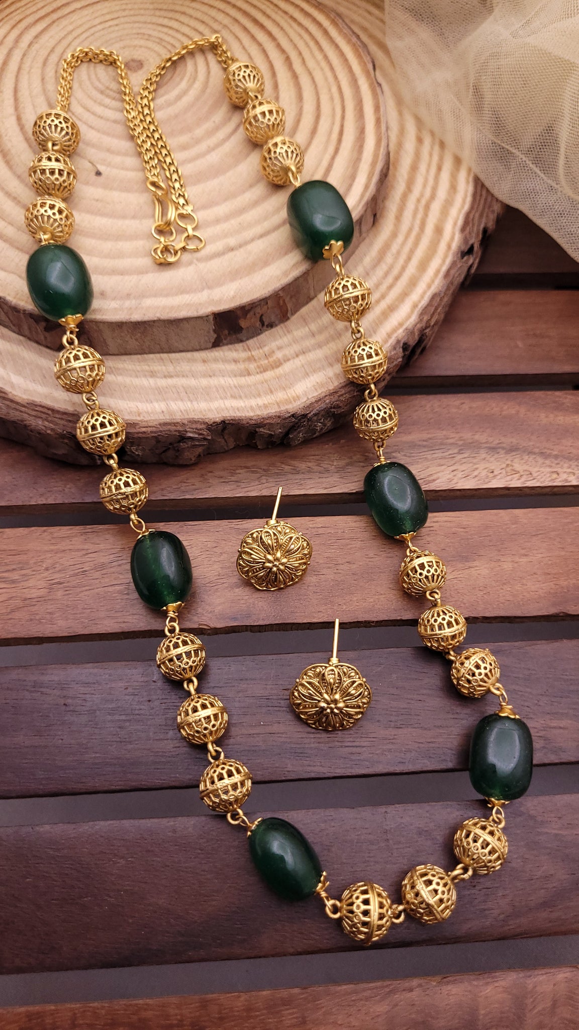 Green Golden Moti Mala