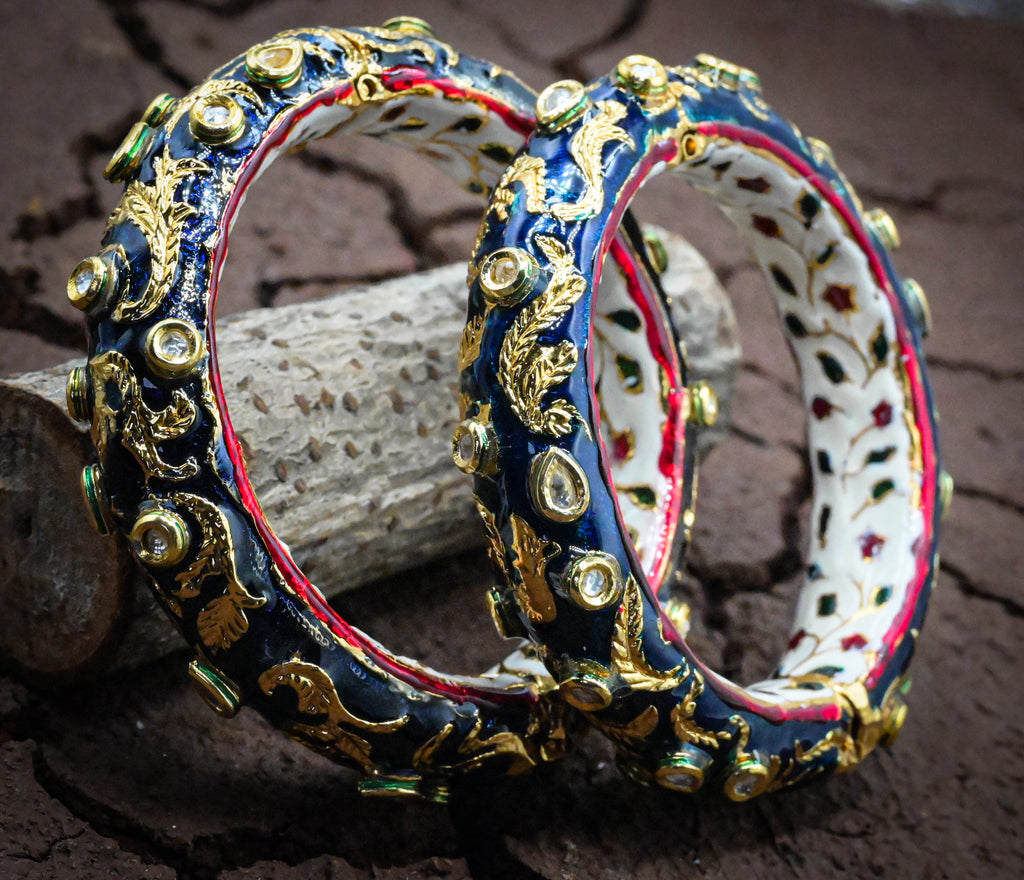 Blue Meenakari Kundan Bangle