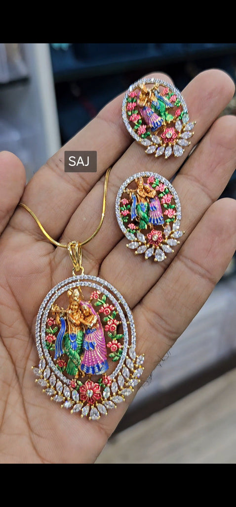 Radhakrishnan pendent earring with chain.