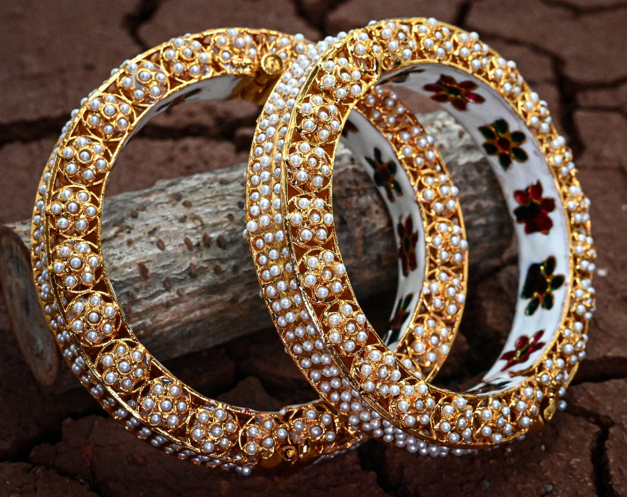 White Moti Meenakari Bangle