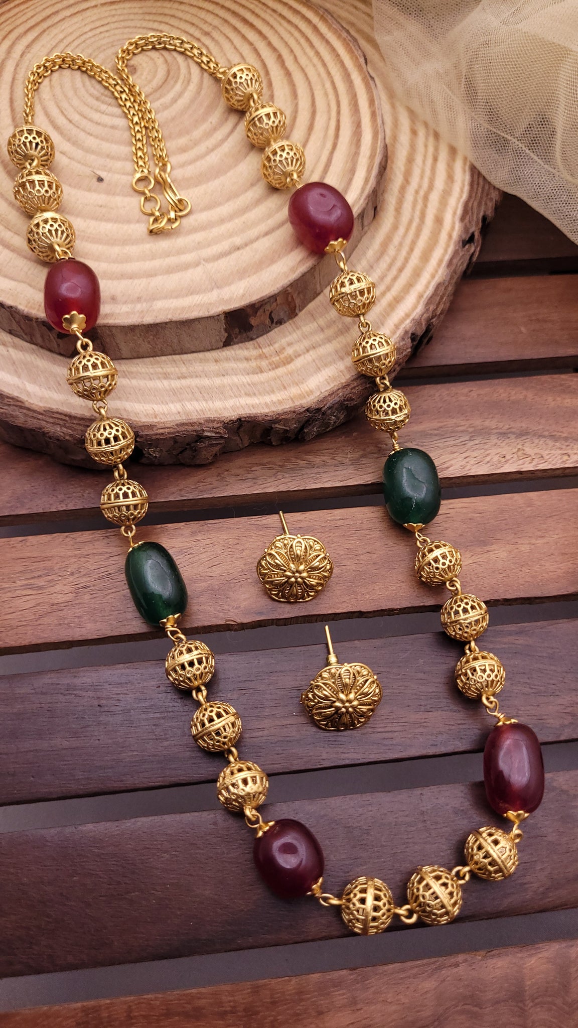 Ruby Green Golden Mala