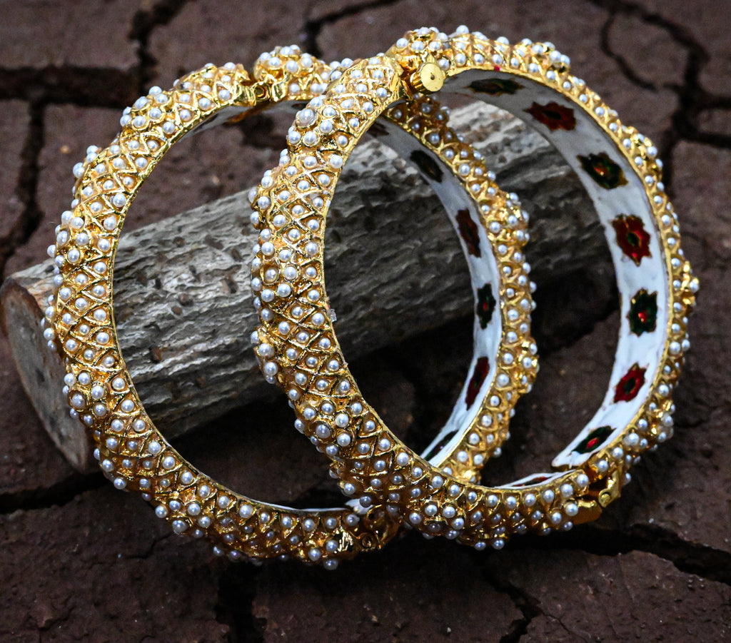 White Moti Meenakari Bangle