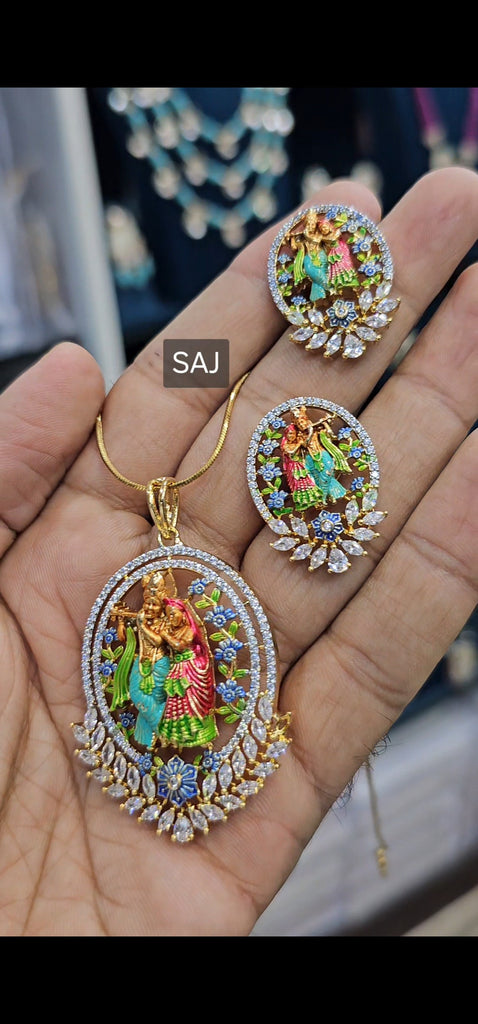 Meenakari radha krishna pendent set