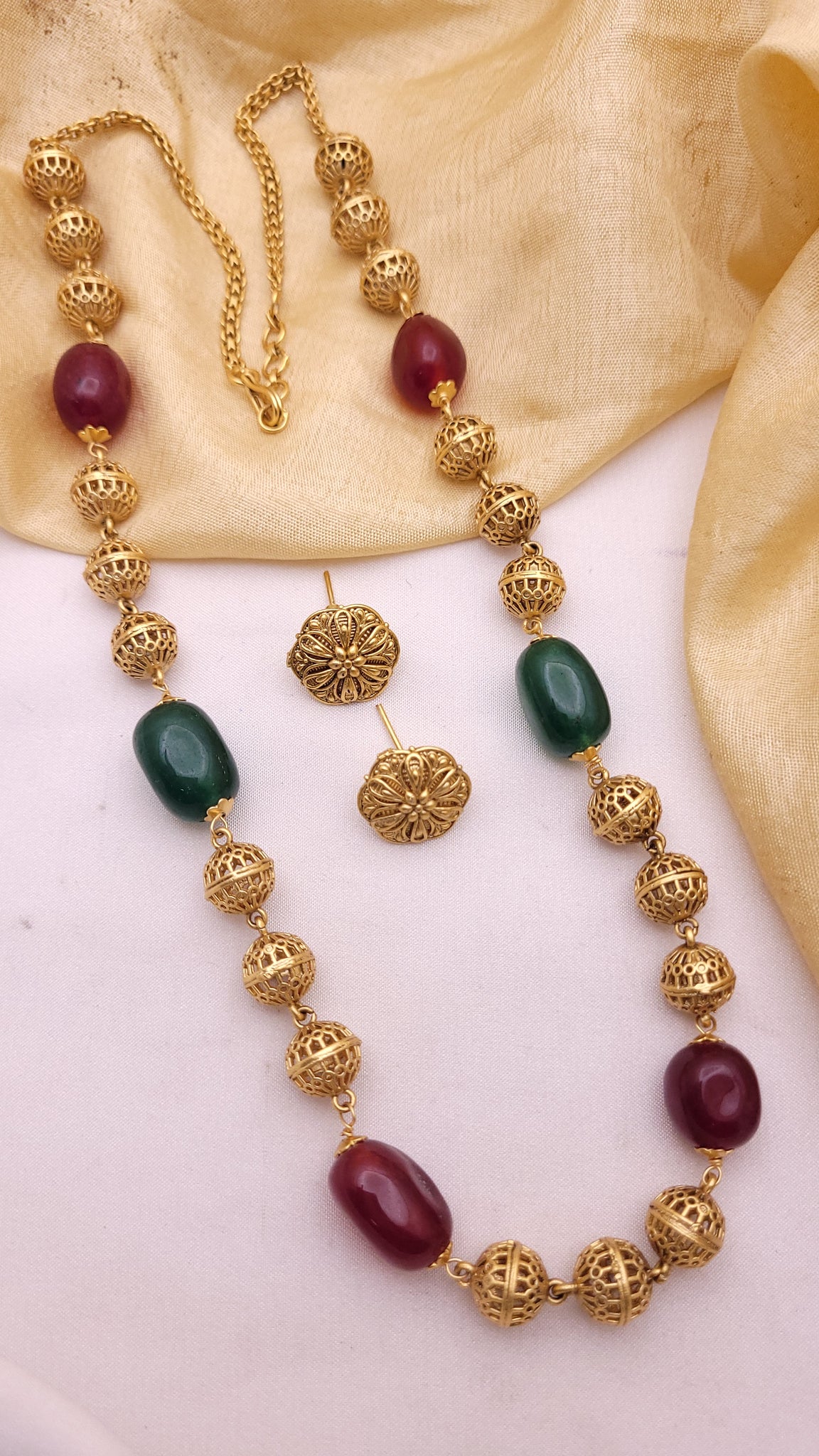 Ruby Green Golden Mala