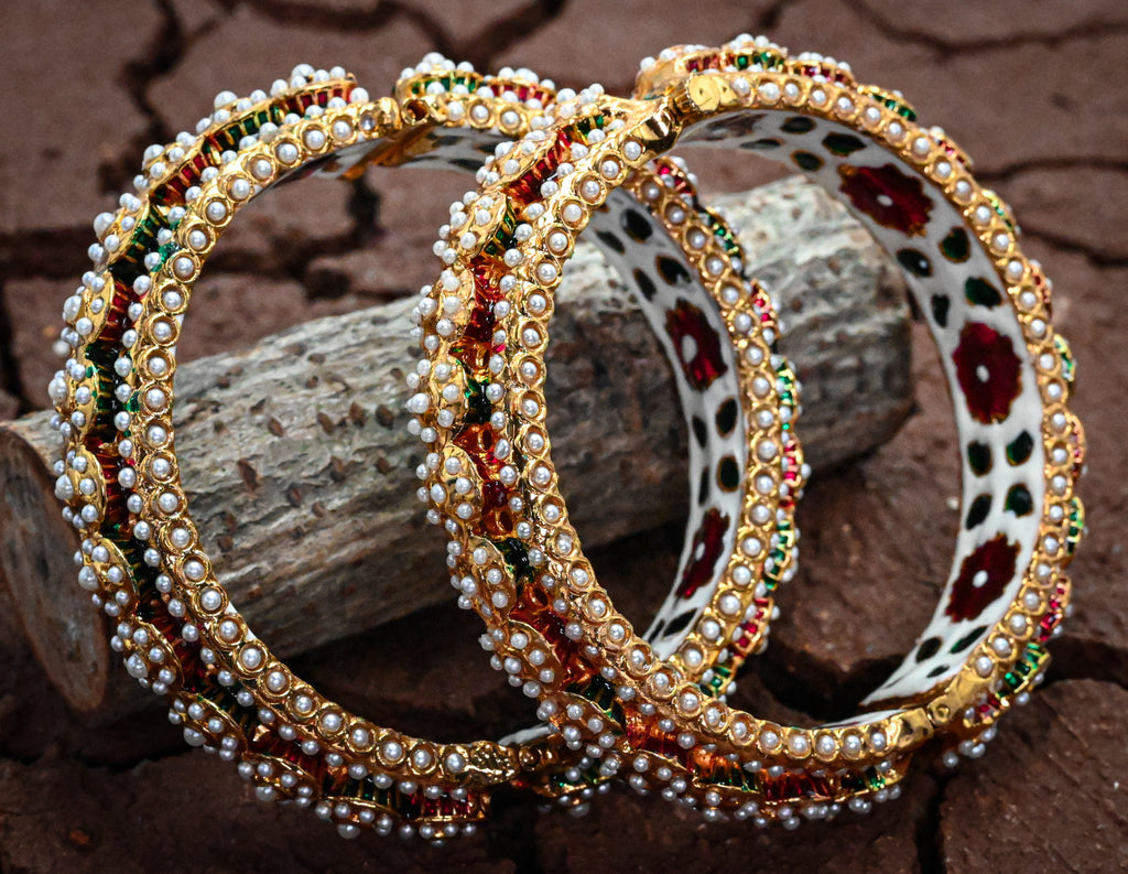 Meenakari White Moti Bangle