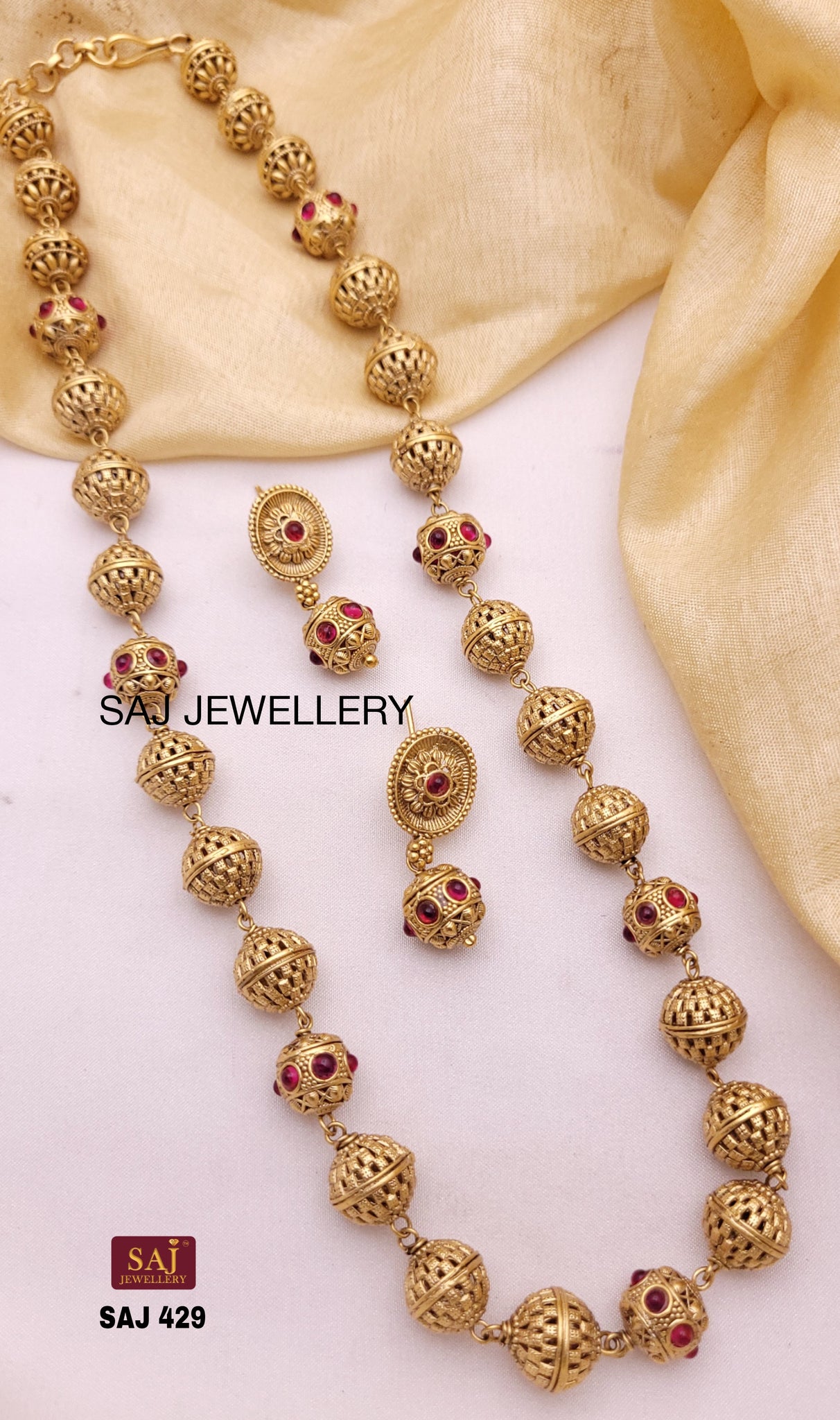 Ruby Stone Golden Moti Mala