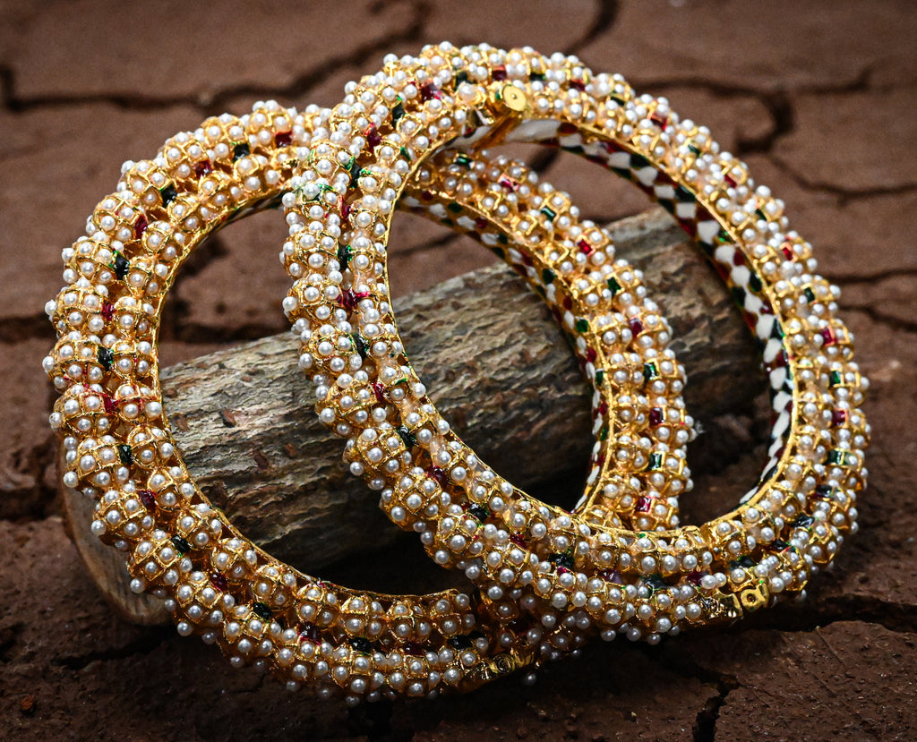 White Moti Meenakari Bangle