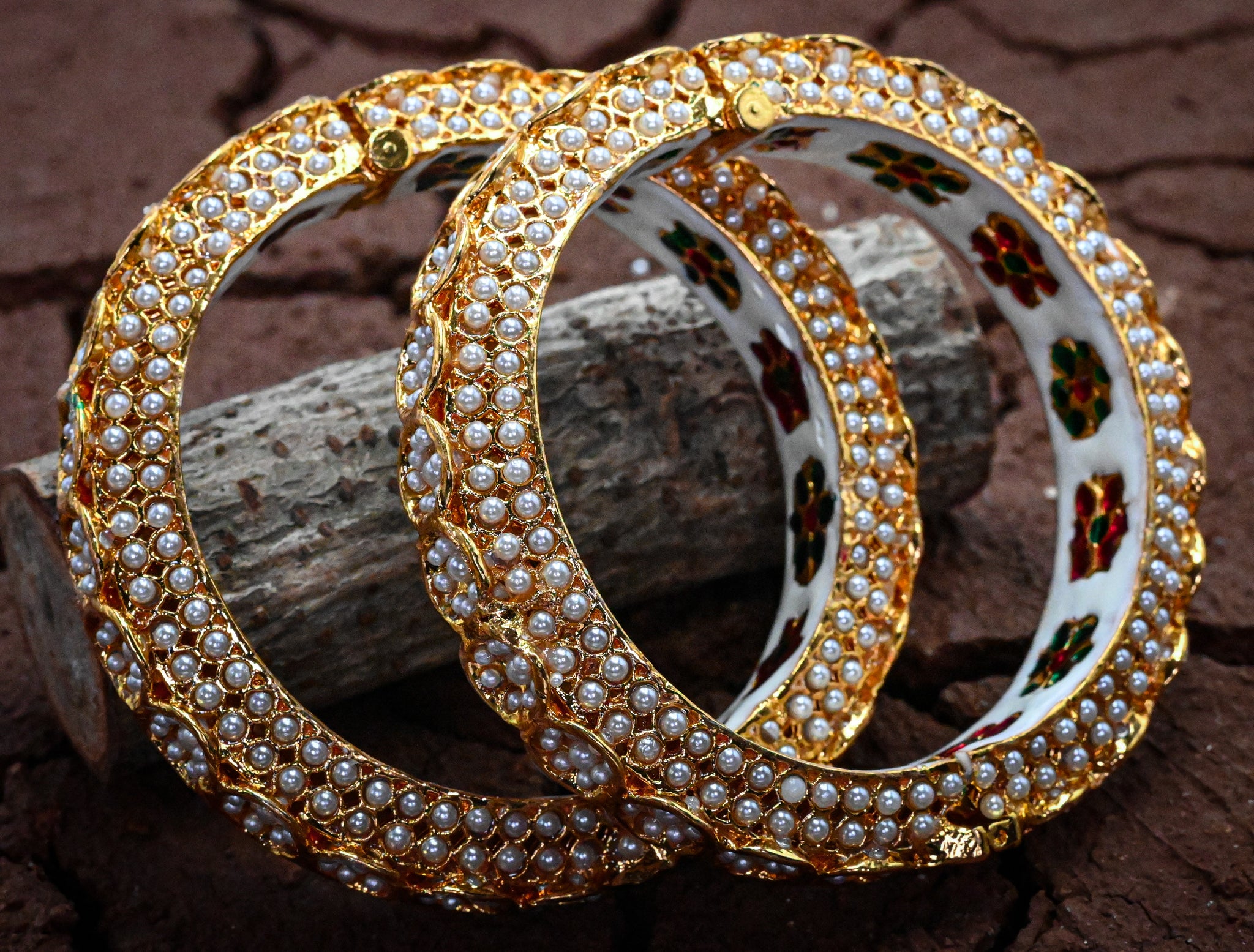 White Moti Meenakari Bangle